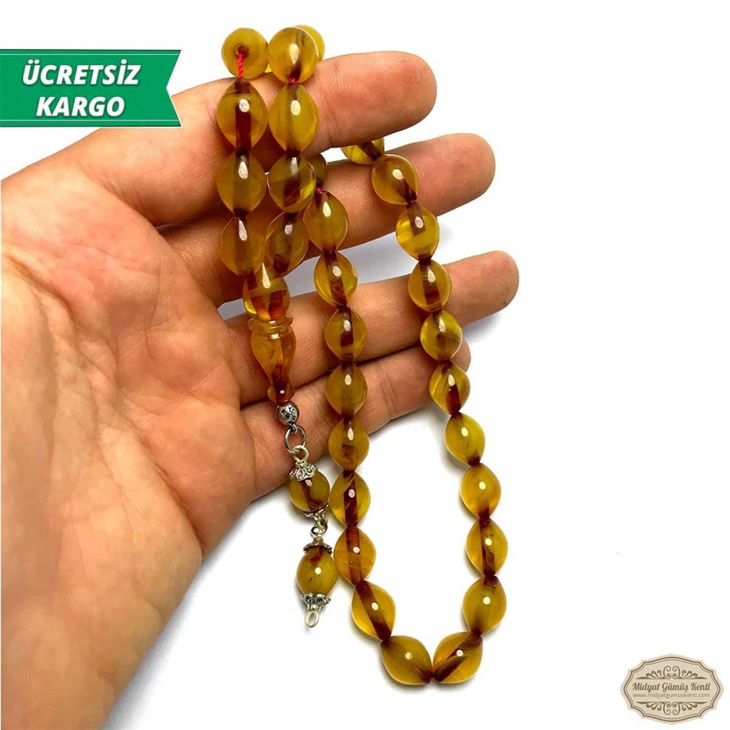 Sarı Renkte Arpa Kesim Sıkma Kehribar Tesbih