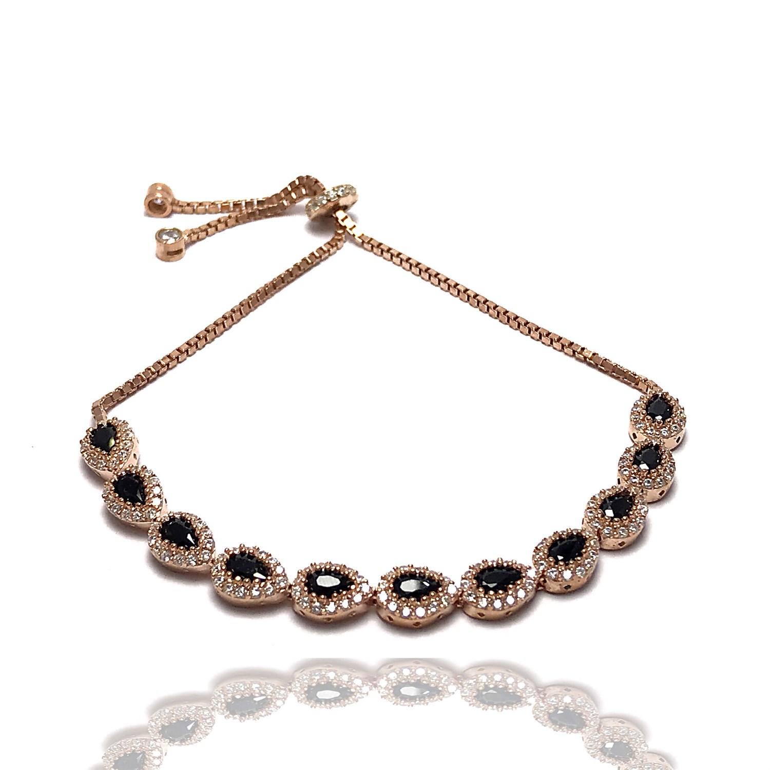 Siyah Zirkon Taşlı 925 Ayar Damla Rose Model Bayan Gümüş Set