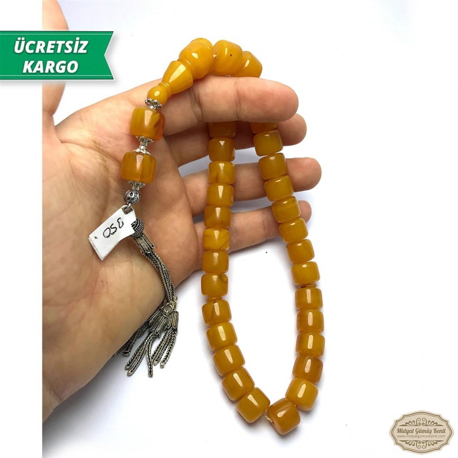 Tekerlek Kesim Turuncu Renk Sıkma Kehribar Tesbih