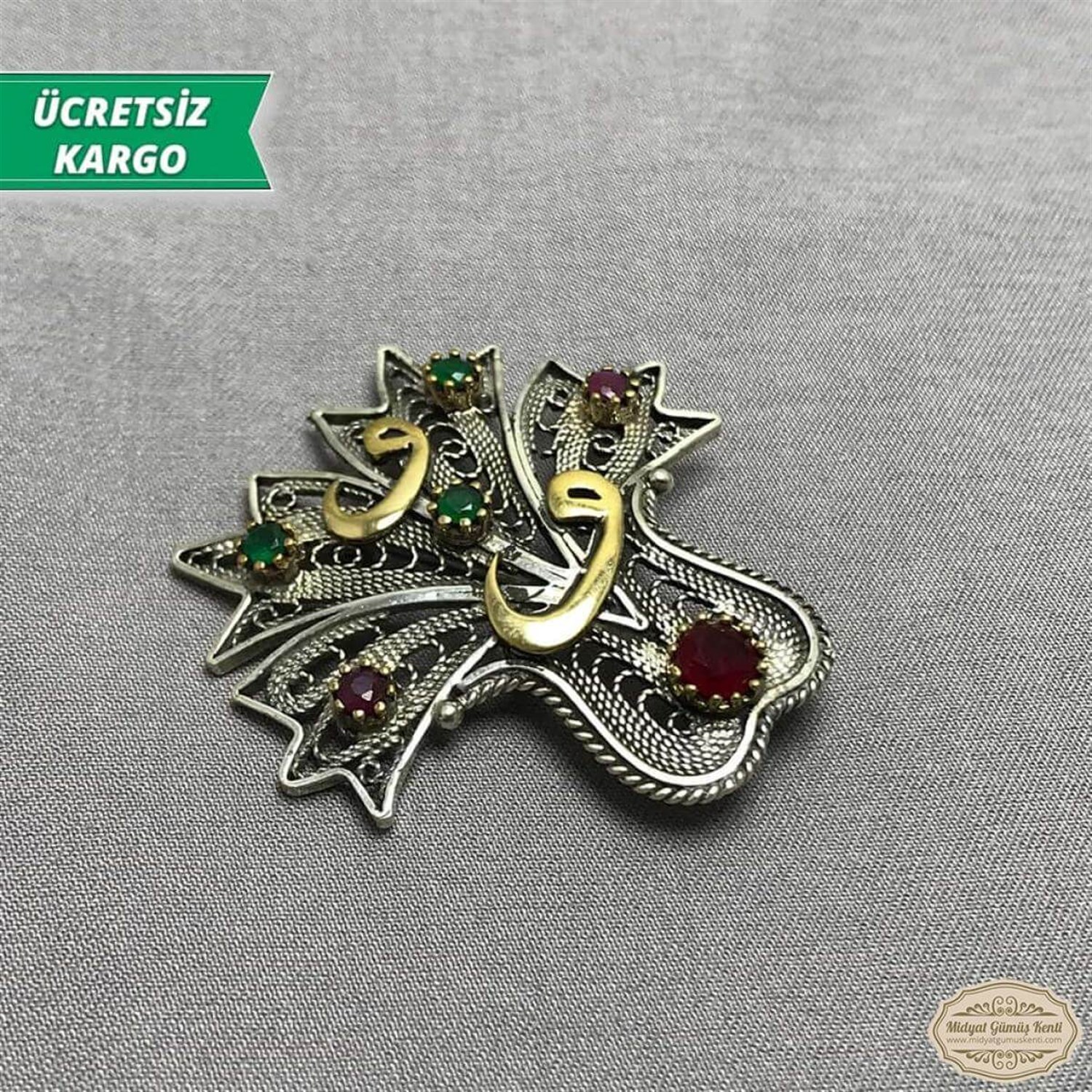 Vav işlemeli Çiçek Model Telkari Bayan Gümüş Broş 