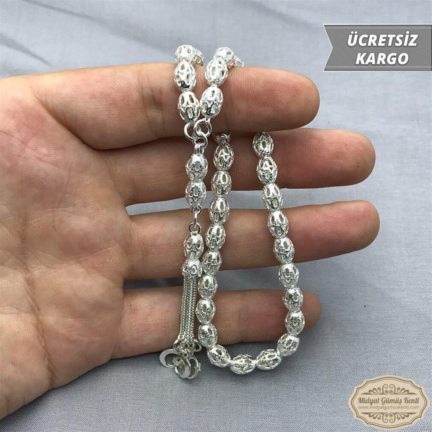 Yumurta Kesim Kafes Model 925 Saf Gümüş Midyat Gümüş Tesbih