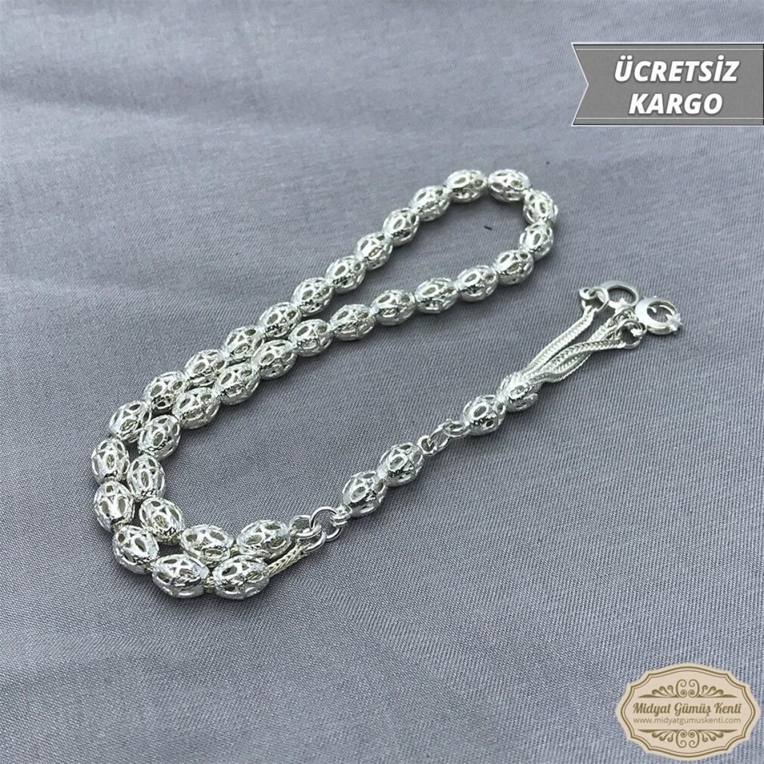 Yumurta Kesim Kafes Model 925 Saf Gümüş Midyat Gümüş Tesbih