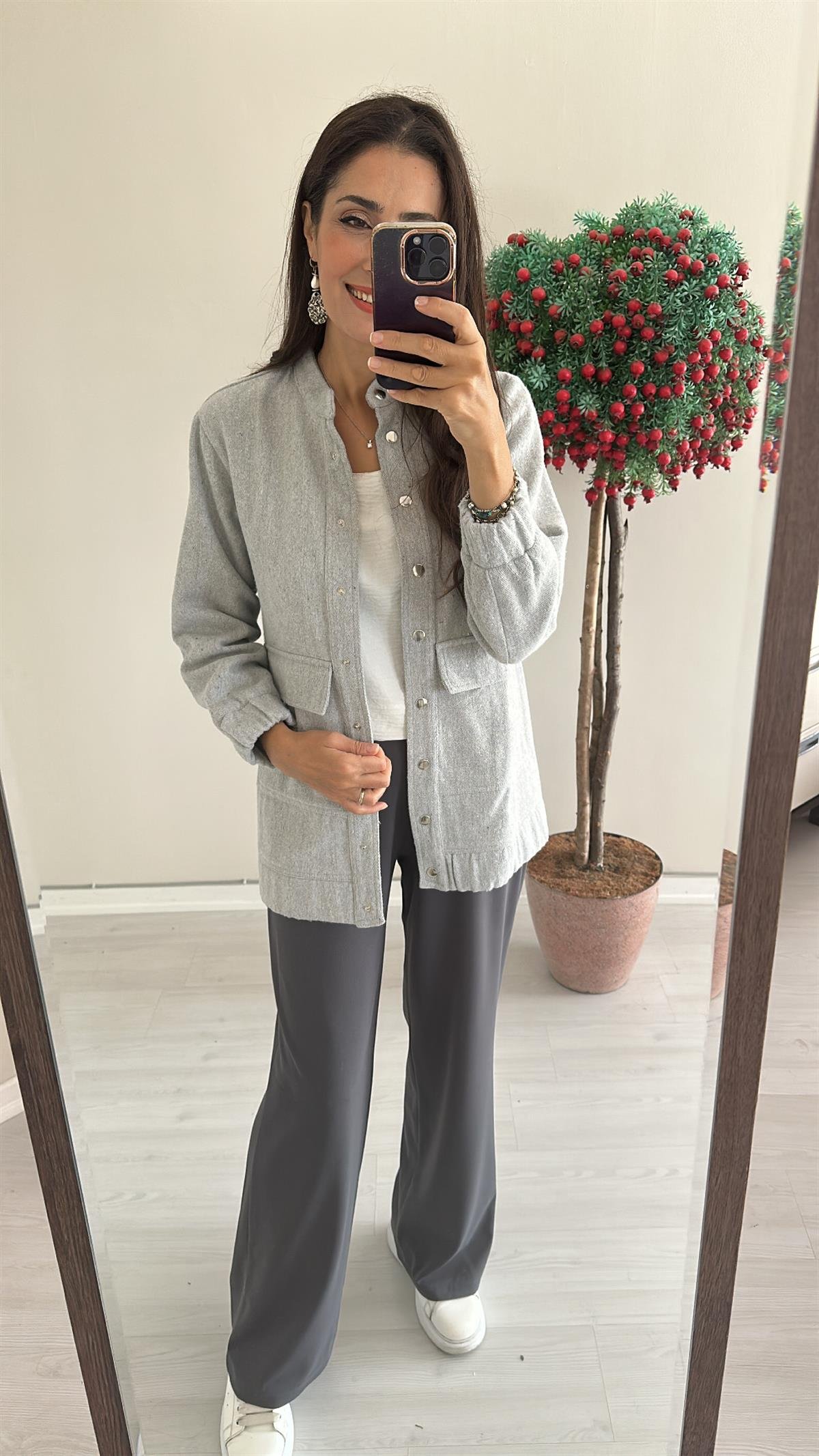 Gri Kaşe Bomber Ceket