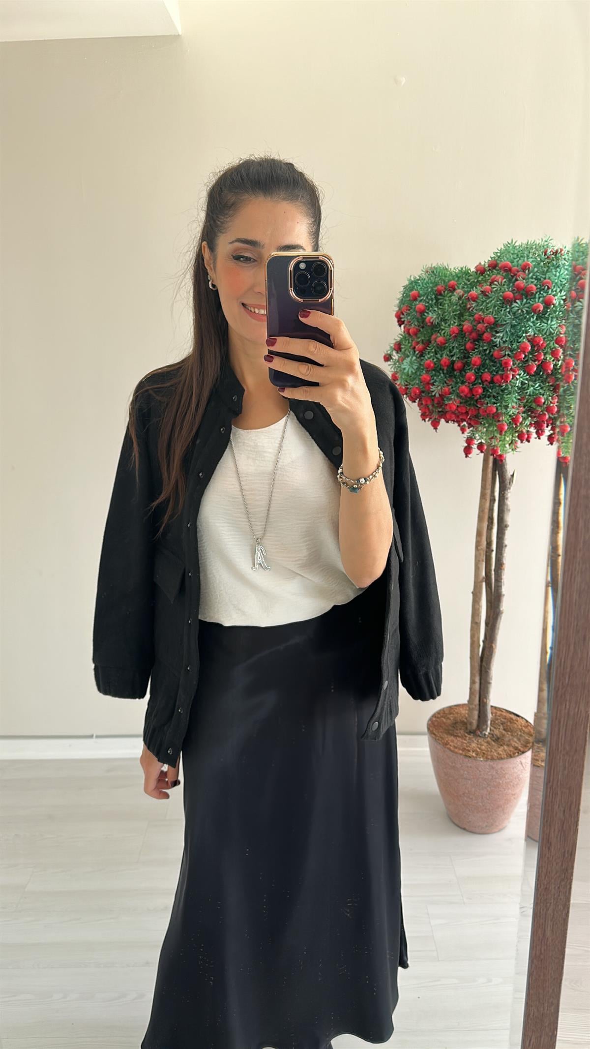 Siyah Kaşe Bomber Ceket