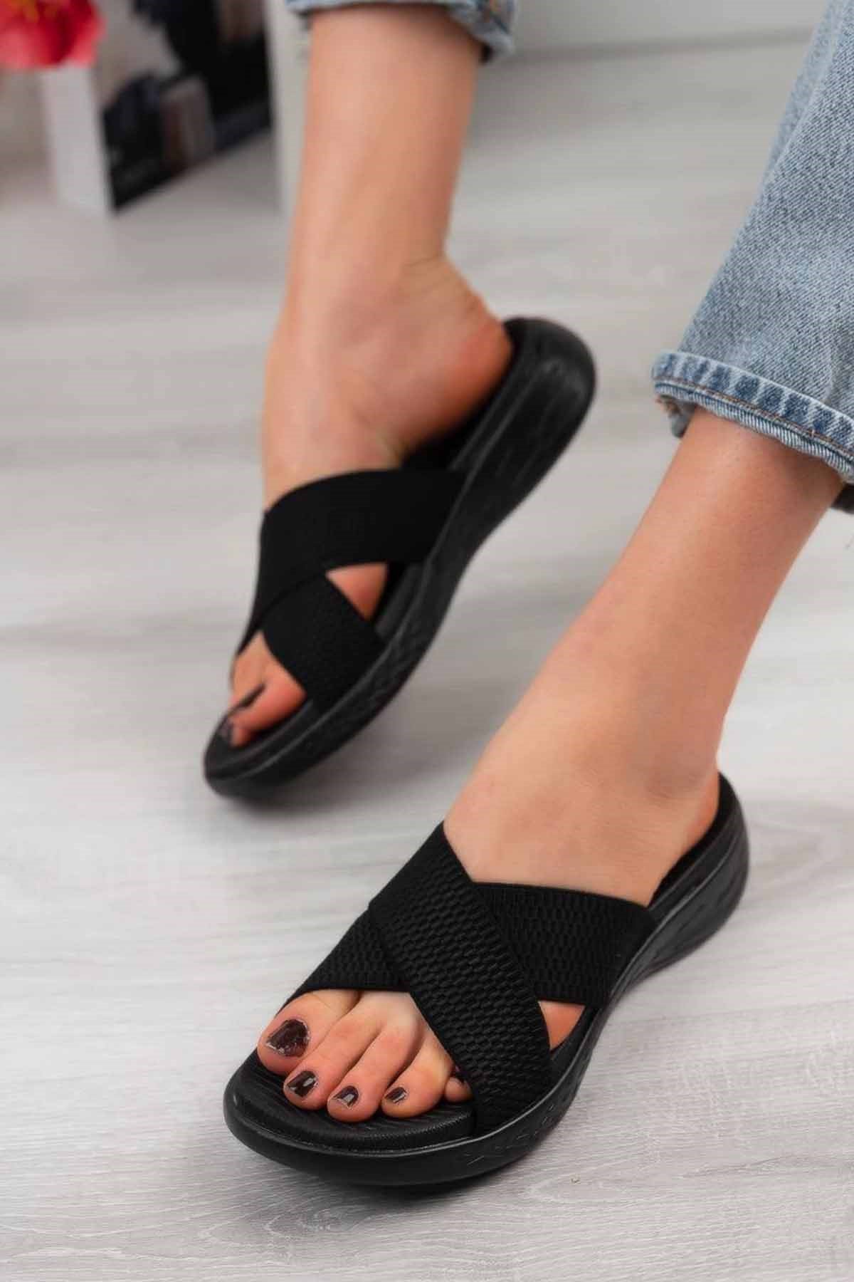 DUNLOPTerlikDunlop Memory Step Çapraz Kadın Terlik Deniz Havuz Kadın Terlik Ayakkabı DNP-1160SSiyah