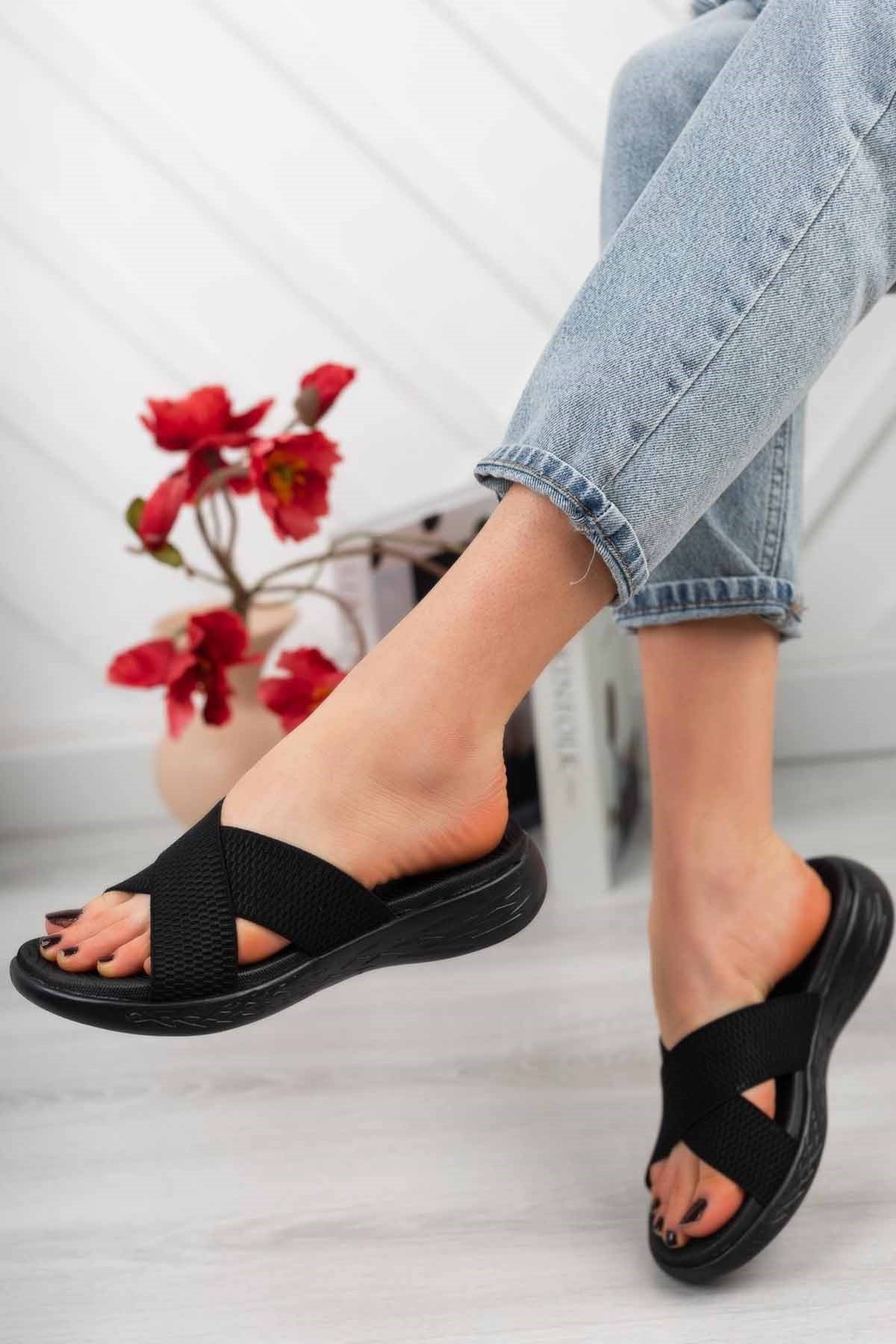 DUNLOPTerlikDunlop Memory Step Çapraz Kadın Terlik Deniz Havuz Kadın Terlik Ayakkabı DNP-1160SSiyah