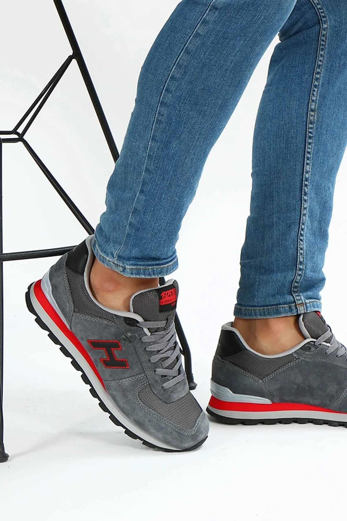 HAMMER JACKGünlük SporHammerjack Hakki Deri Erkek Spor Ayakakbı B-1 Erkek Günlük Spor Ayakkabı 102 19250-M-G-KırmızıGri