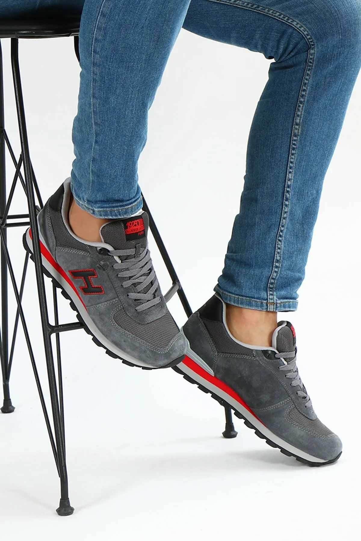 HAMMER JACKGünlük SporHammerjack Hakki Deri Erkek Spor Ayakakbı B-1 Erkek Günlük Spor Ayakkabı 102 19250-M-G-KırmızıGri