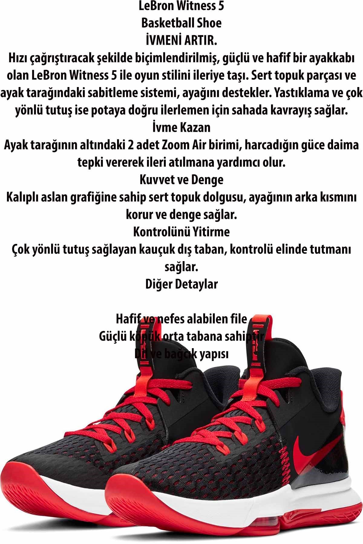 NIKE BasketbolLebron Witness V Erkek Basketbol Ayakkabı CQ9380-005-Siyah-Krmz