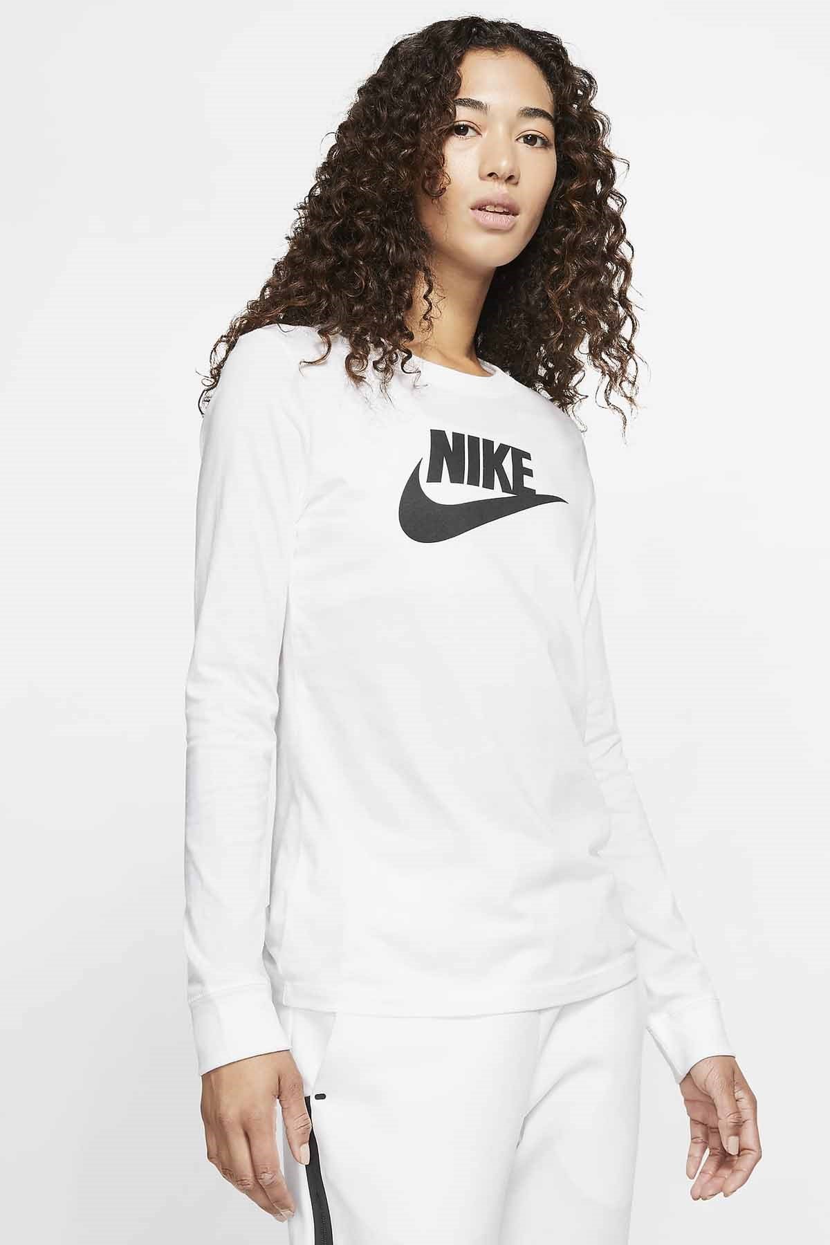 NIKESweatshirtNike W NSW TEE ESSNTL LS ICON FTR Kadın Sweatshirt BV6171-BEYAZ
