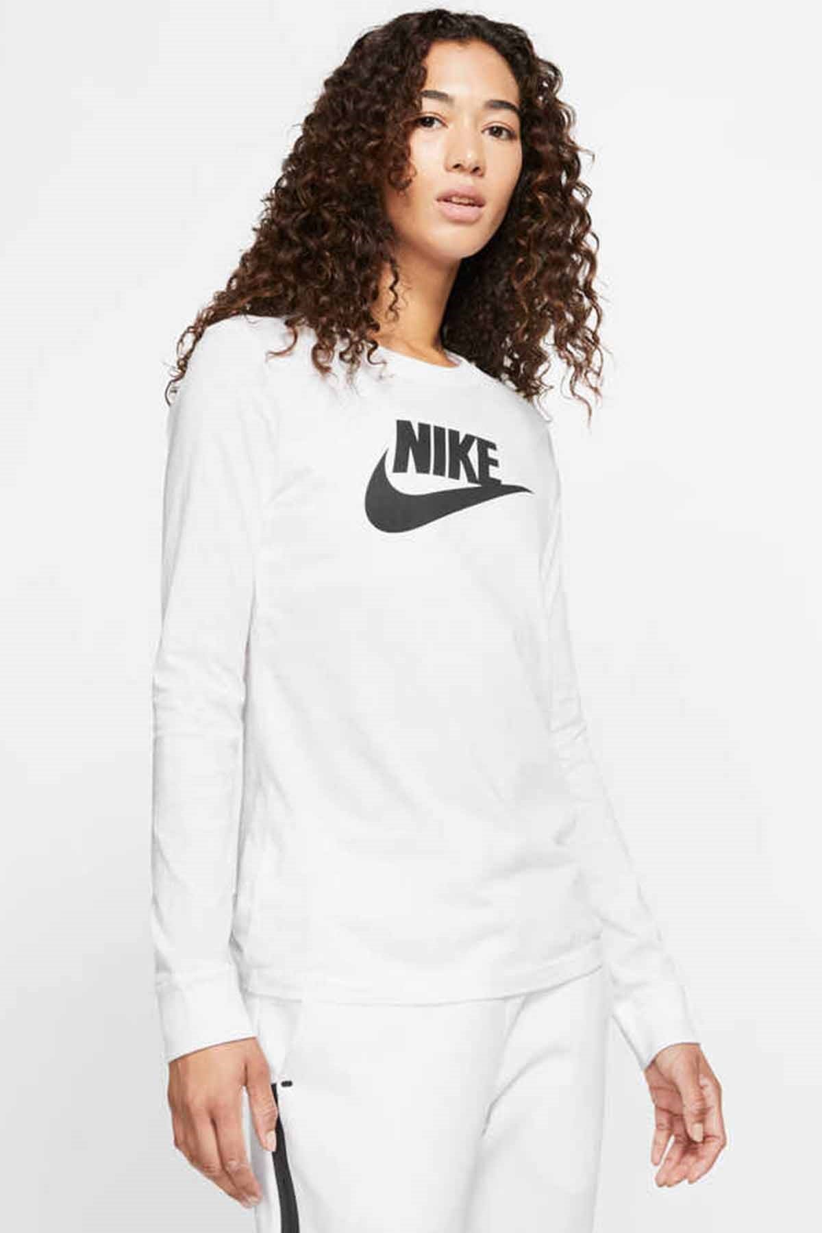 NIKESweatshirtNike W NSW TEE ESSNTL LS ICON FTR Kadın Sweatshirt BV6171-BEYAZ