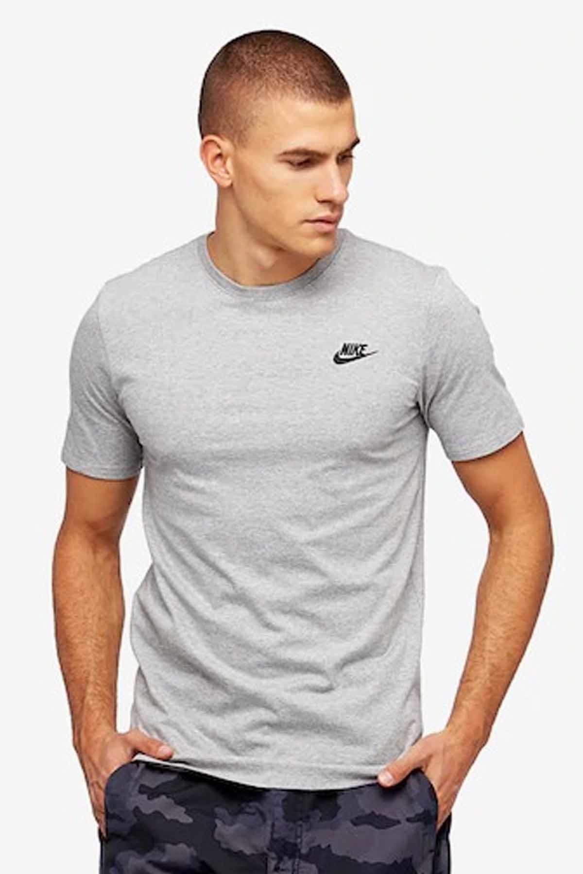 NIKETişörtNike Erkek Tişört %100  Pamuklu Kumaş Erkek Tişört AR4997-064-Gri