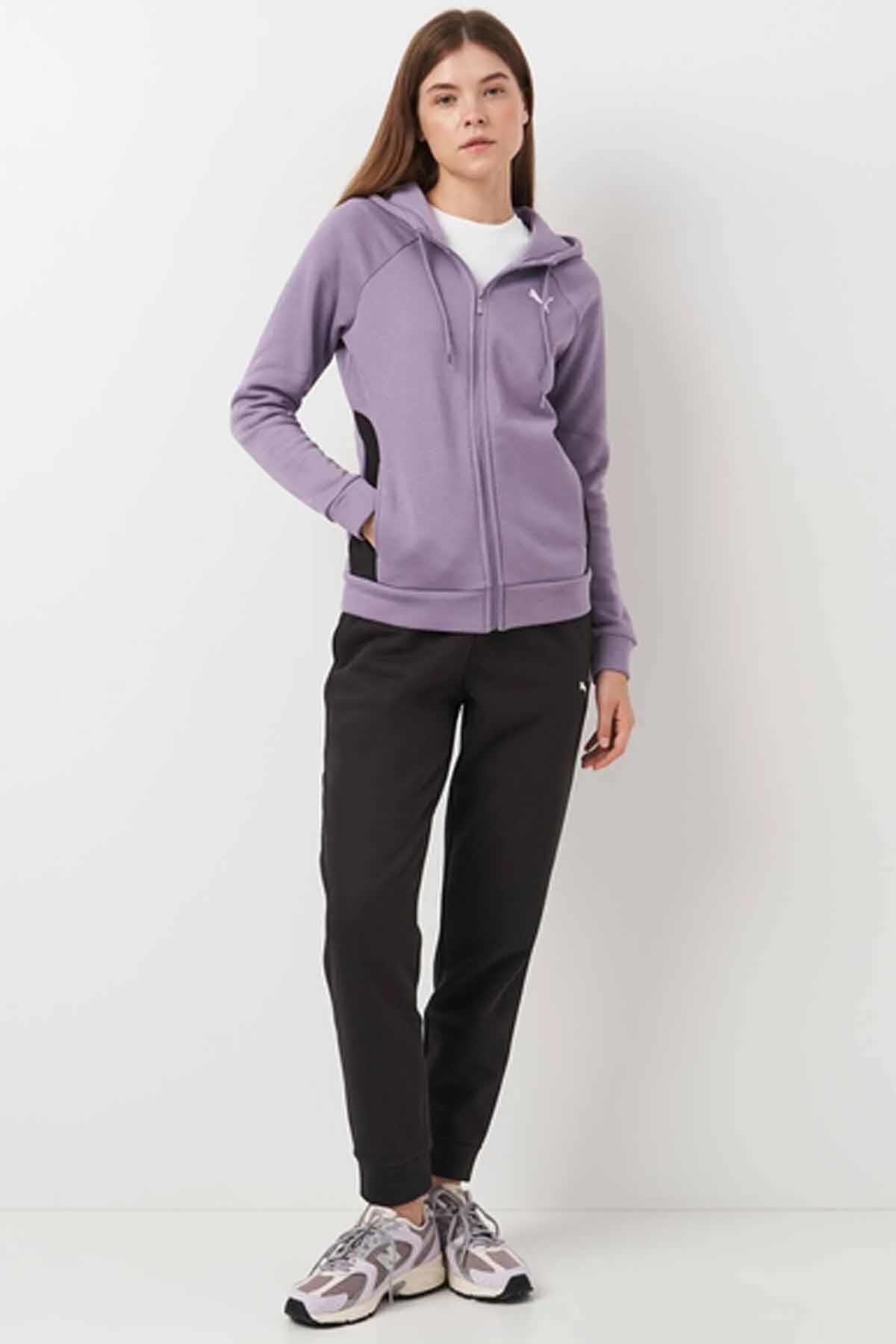 PUMAEşofman TakımPuma Kadın Paumuklu Kumaş İçi Polarlı  Eşofman Takımı Kadın Eşofman Takım 683035-30 Siyah-Mor