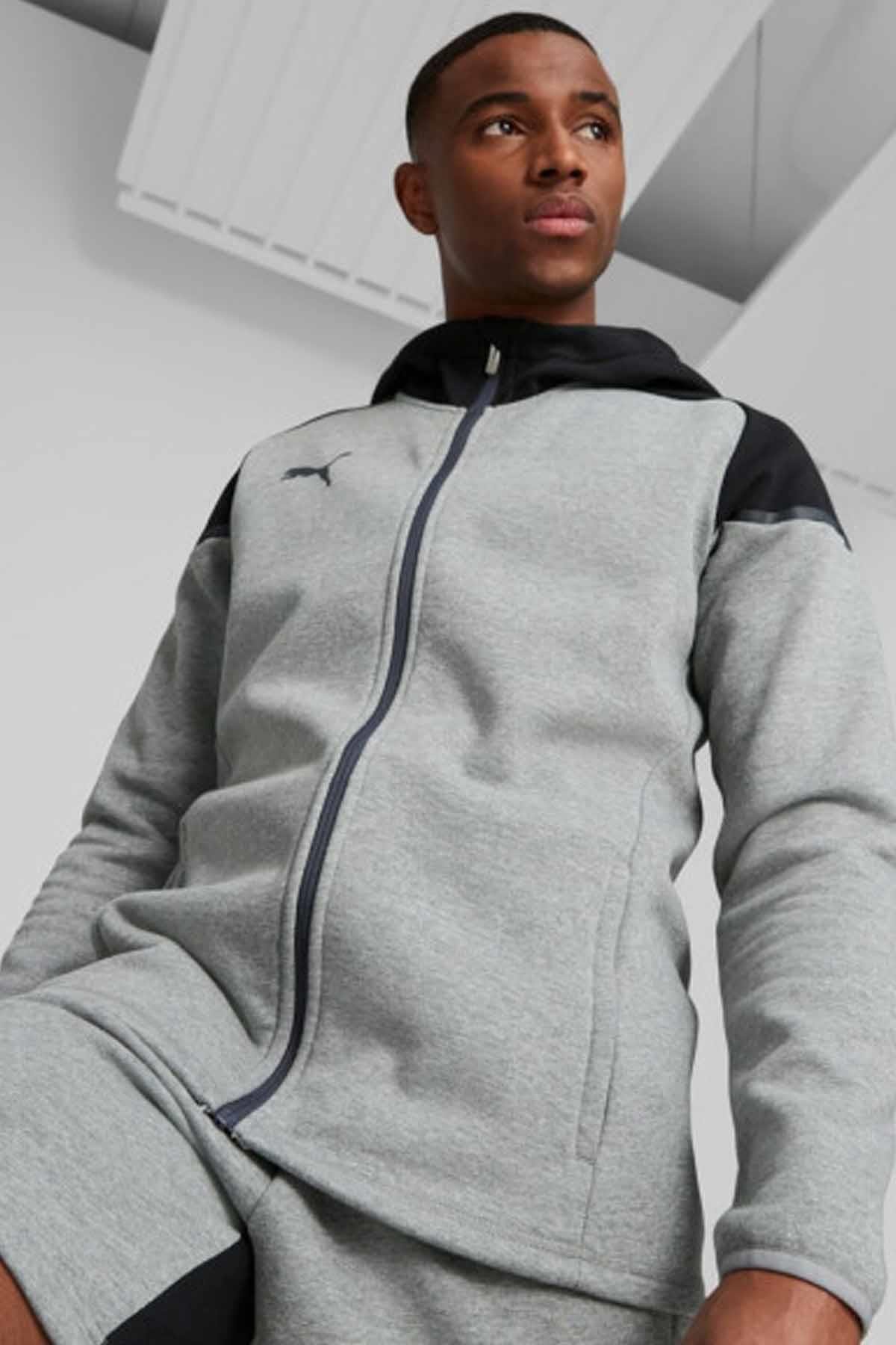 PUMASweatshirtPuma Sweatshirt Team CUP Casuals Hooded Jkt Erkek Sweatshirt 657987-13 Gri/Siyah