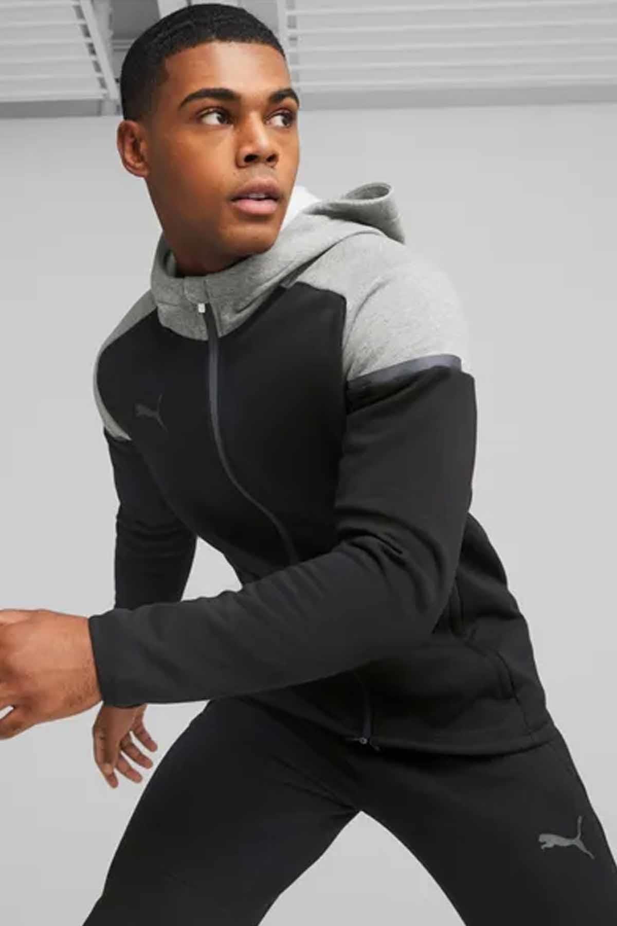 PUMASweatshirtPuma Sweatshirt Team CUP Casuals Hooded Jkt Erkek Sweatshirt 657987-03 Siyah-Gri