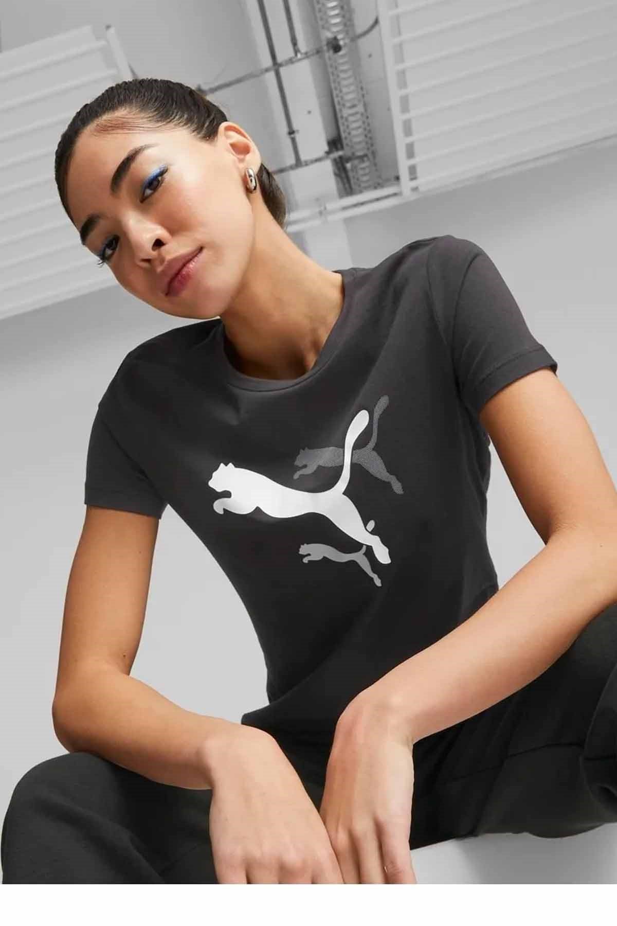 PUMATişörtPuma Ess Logo Power Tee Kadın Tişört 673677-01 Siyah