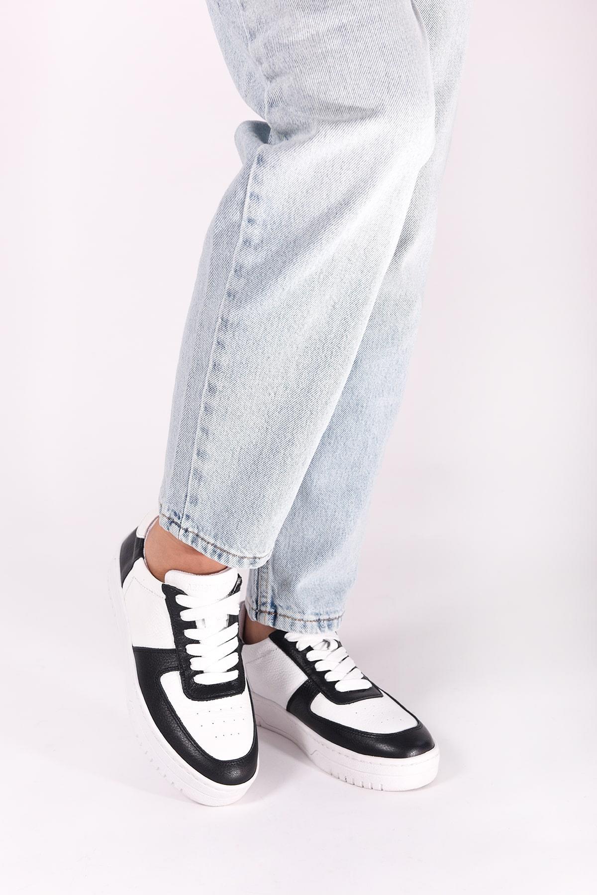 REKOR SPORGünlük SporAir Force V2 Hakki Deri Kadın Günlük Spor Ayakkabı RS-8003Siyah-Byz