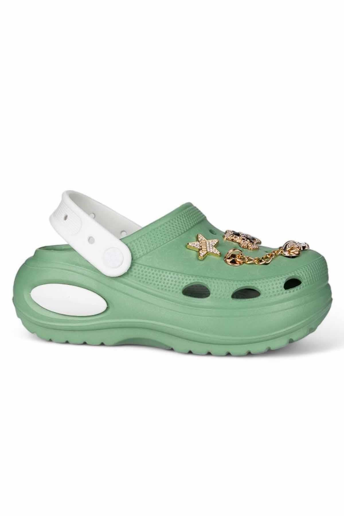 REKOR SPORTerlikKadın Yüksek Taban Taşlı Deniz Havuz Sabo Doktor Hemşire Hastane Comfort Günlük Kadın Terlik Ayakkabı R-S 642CBSiyah