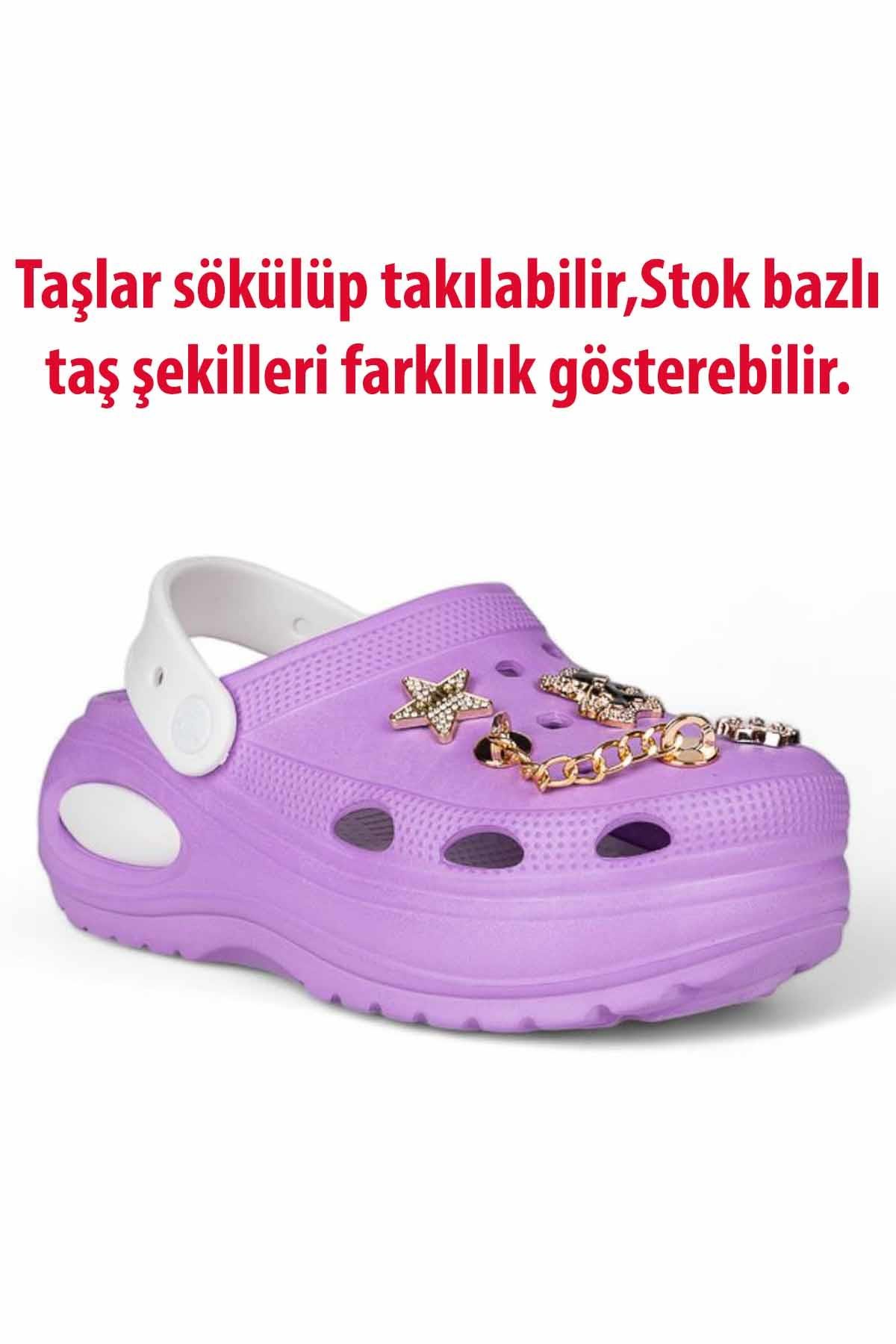 REKOR SPORTerlikKadın Yüksek Taban Taşlı Deniz Havuz Sabo Doktor Hemşire Hastane Comfort Günlük Kadın Terlik Ayakkabı R-S 642LİLSiyah