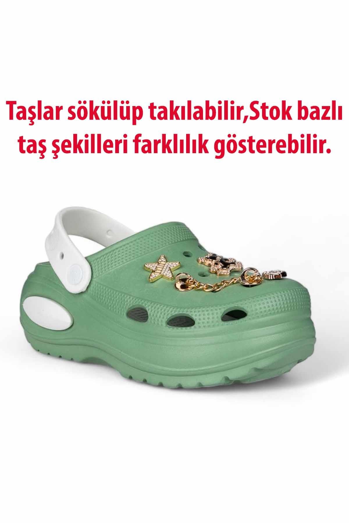 REKOR SPORTerlikKadın Yüksek Taban Taşlı Deniz Havuz Sabo Doktor Hemşire Hastane Comfort Günlük Kadın Terlik Ayakkabı R-S 642CBSiyah