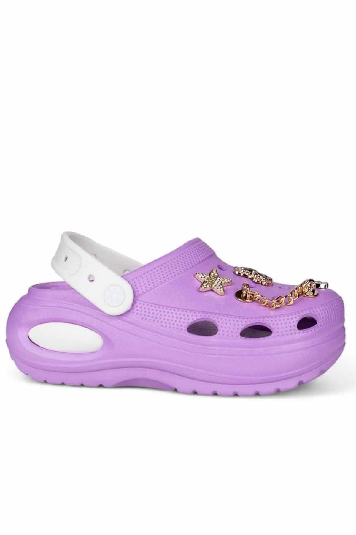 REKOR SPORTerlikKadın Yüksek Taban Taşlı Deniz Havuz Sabo Doktor Hemşire Hastane Comfort Günlük Kadın Terlik Ayakkabı R-S 642LİLSiyah