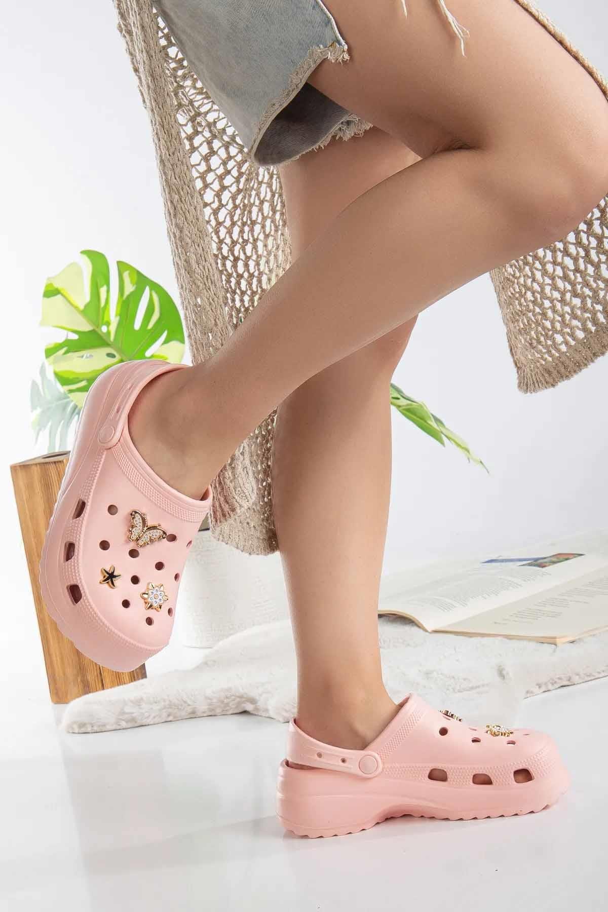 REKOR SPORTerlikKadın Yüksek Taban Taşlı Deniz Havuz Sabo Doktor Hemşire Hastane Comfort Günlük Kadın Terlik Ayakkabı R-S 205PMBPEMBE