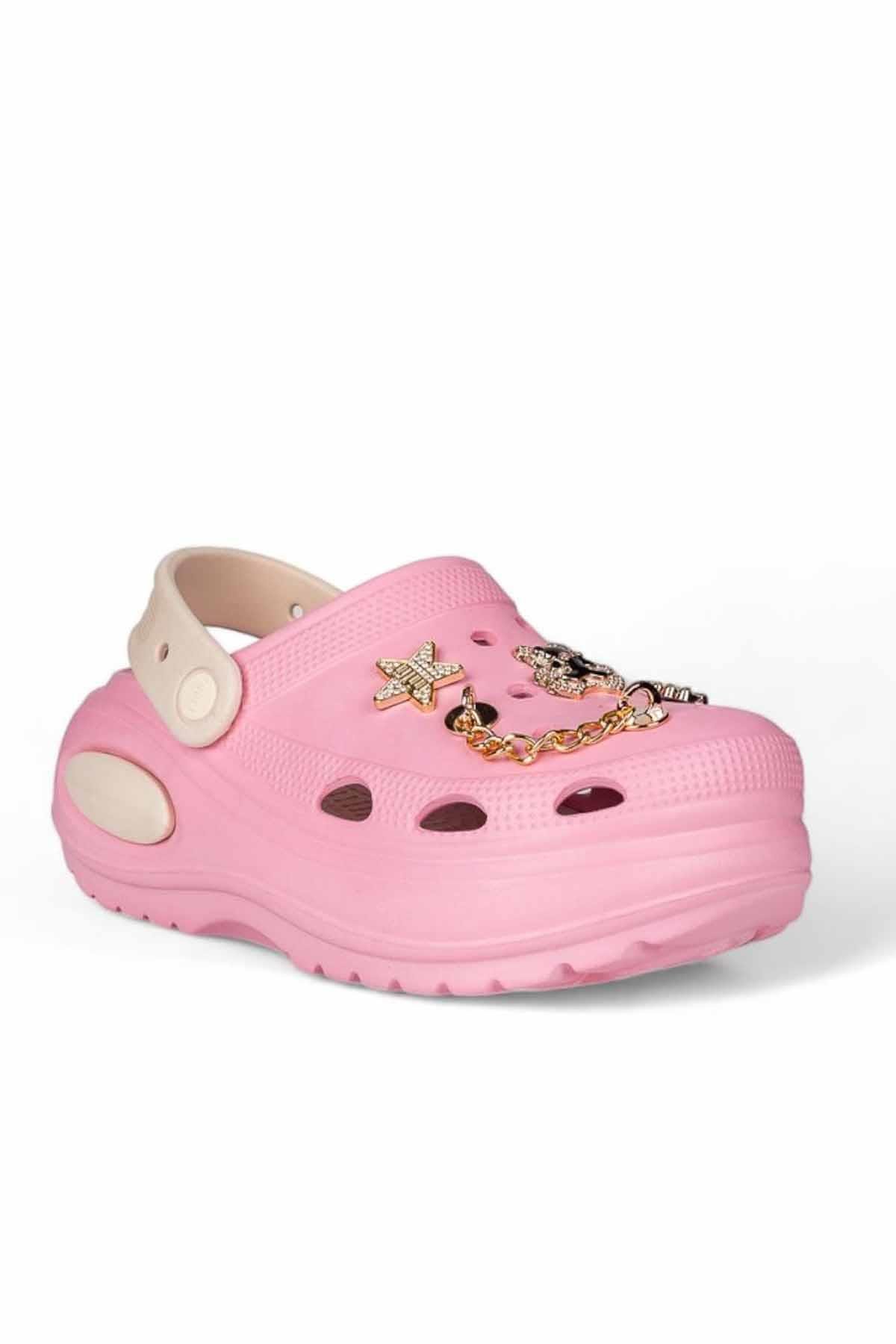 REKOR SPORTerlikKadın Yüksek Taban Taşlı Deniz Havuz Sabo Doktor Hemşire Hastane Comfort Günlük Kadın Terlik Ayakkabı R-S 642PMBPEMBE