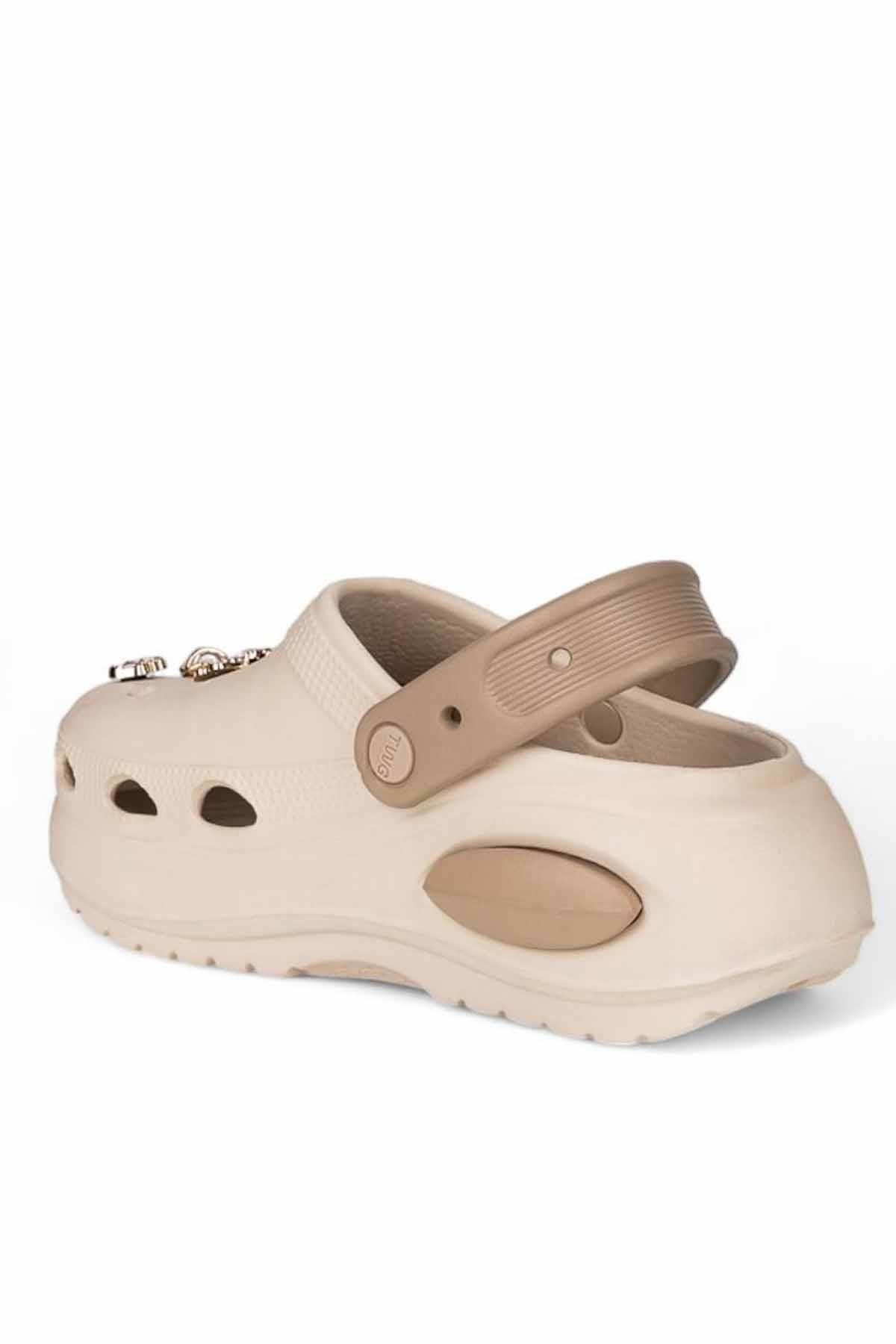 REKOR SPORTerlikKadın Yüksek Taban Taşlı Deniz Havuz Sabo Doktor Hemşire Hastane Comfort Günlük Kadın Terlik Ayakkabı R-S 642EKREkru