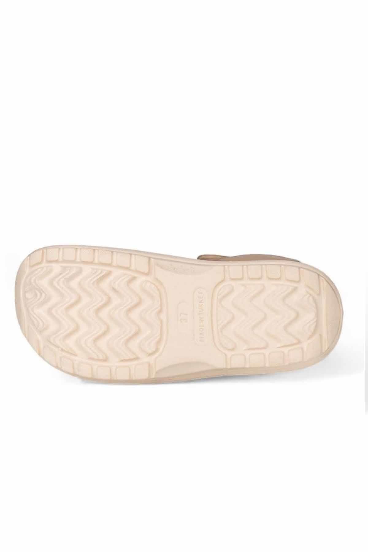 REKOR SPORTerlikKadın Yüksek Taban Taşlı Deniz Havuz Sabo Doktor Hemşire Hastane Comfort Günlük Kadın Terlik Ayakkabı R-S 642EKREkru