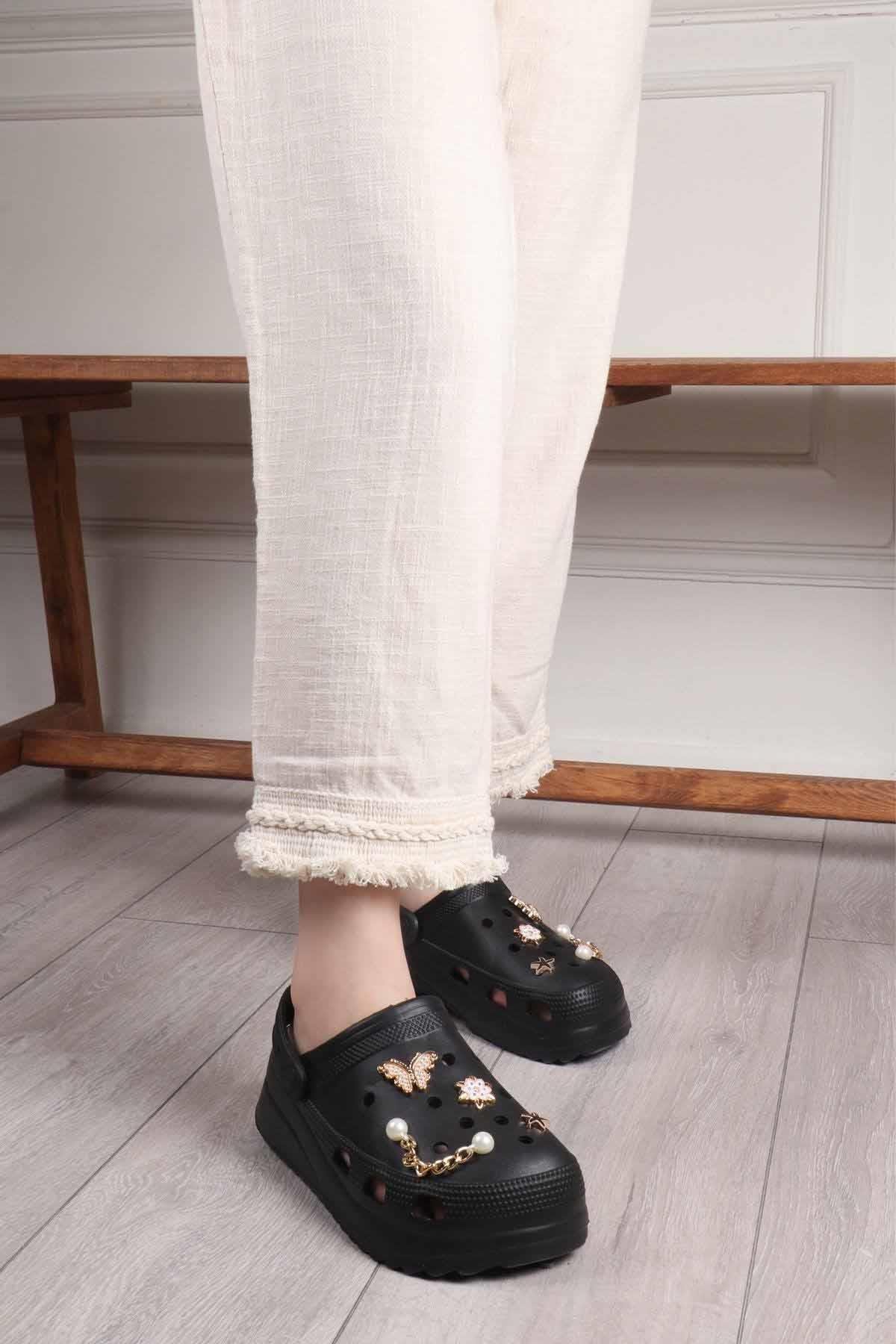 REKOR SPORTerlikKadın Yüksek Taban Taşlı Deniz Havuz Sabo Doktor Hemşire Hastane Comfort Günlük Kadın Terlik Ayakkabı R-S 205SYHSiyah