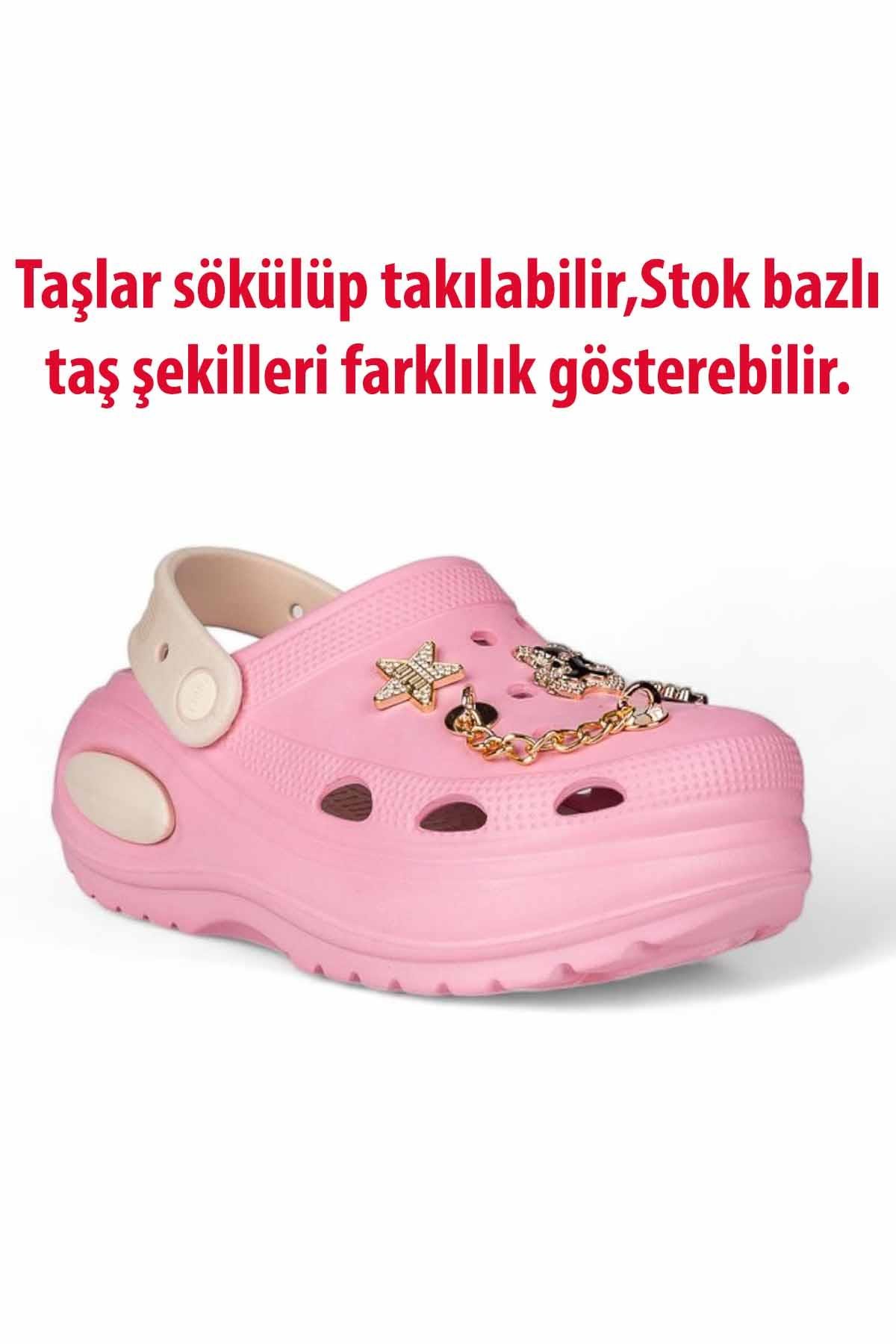 REKOR SPORTerlikKadın Yüksek Taban Taşlı Deniz Havuz Sabo Doktor Hemşire Hastane Comfort Günlük Kadın Terlik Ayakkabı R-S 642PMBPEMBE