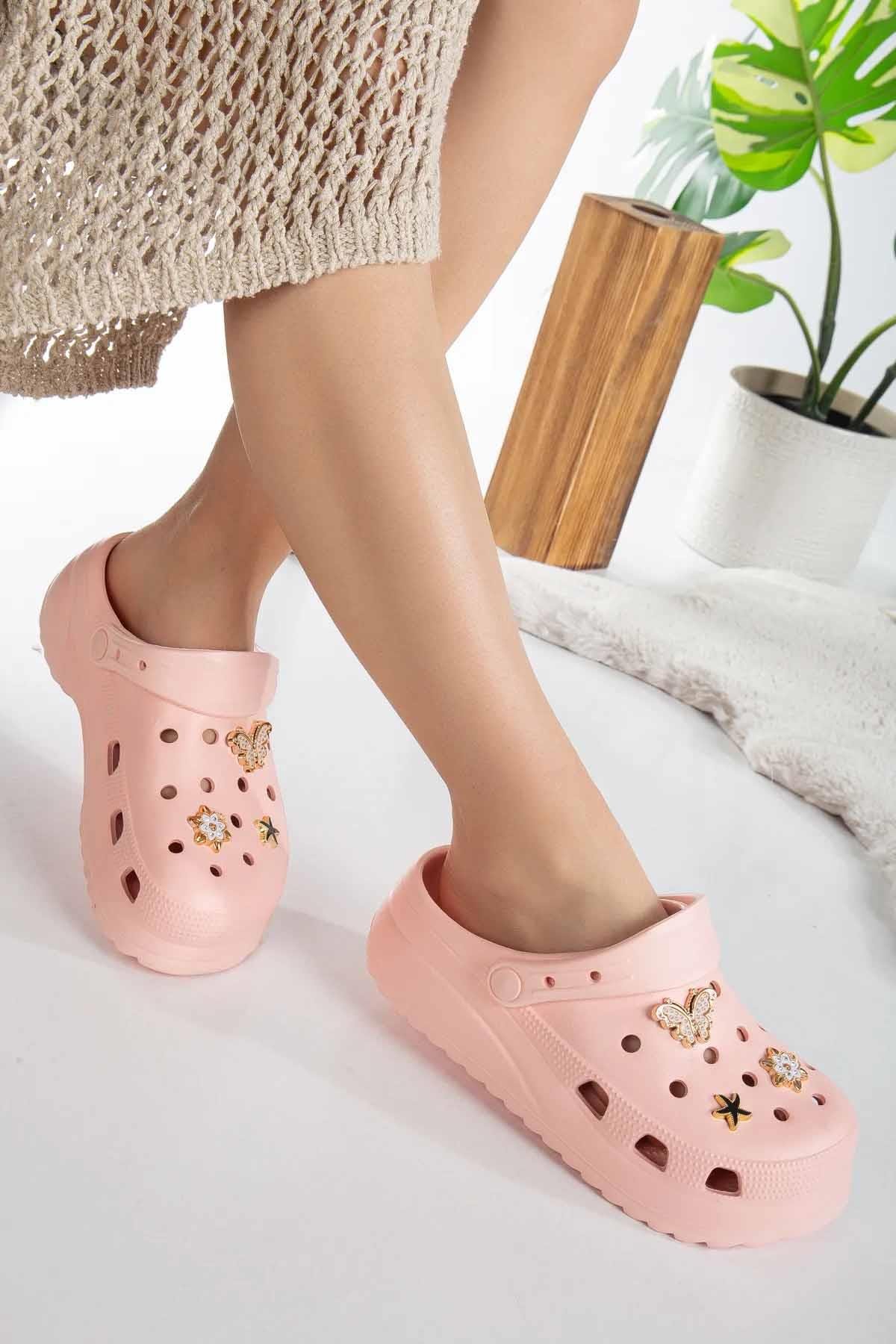 REKOR SPORTerlikKadın Yüksek Taban Taşlı Deniz Havuz Sabo Doktor Hemşire Hastane Comfort Günlük Kadın Terlik Ayakkabı R-S 205PMBPEMBE