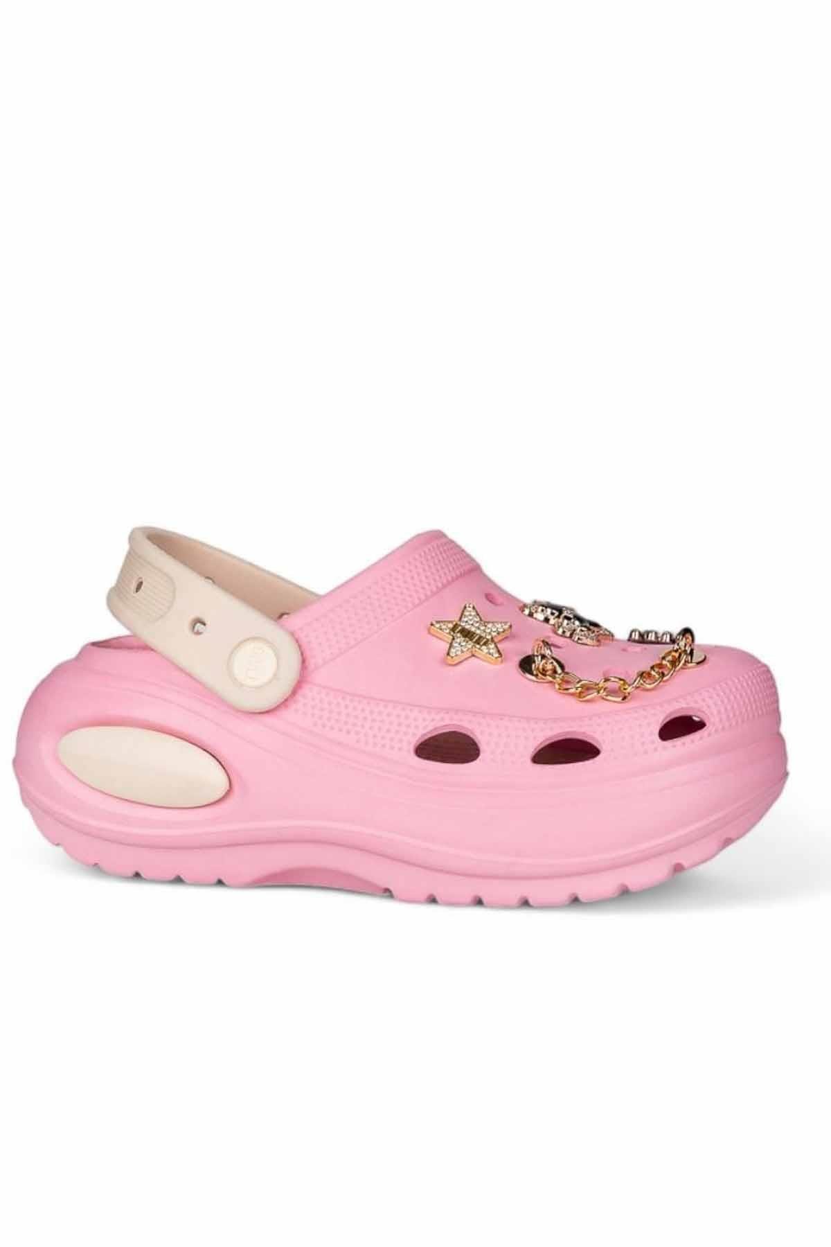 REKOR SPORTerlikKadın Yüksek Taban Taşlı Deniz Havuz Sabo Doktor Hemşire Hastane Comfort Günlük Kadın Terlik Ayakkabı R-S 642PMBPEMBE