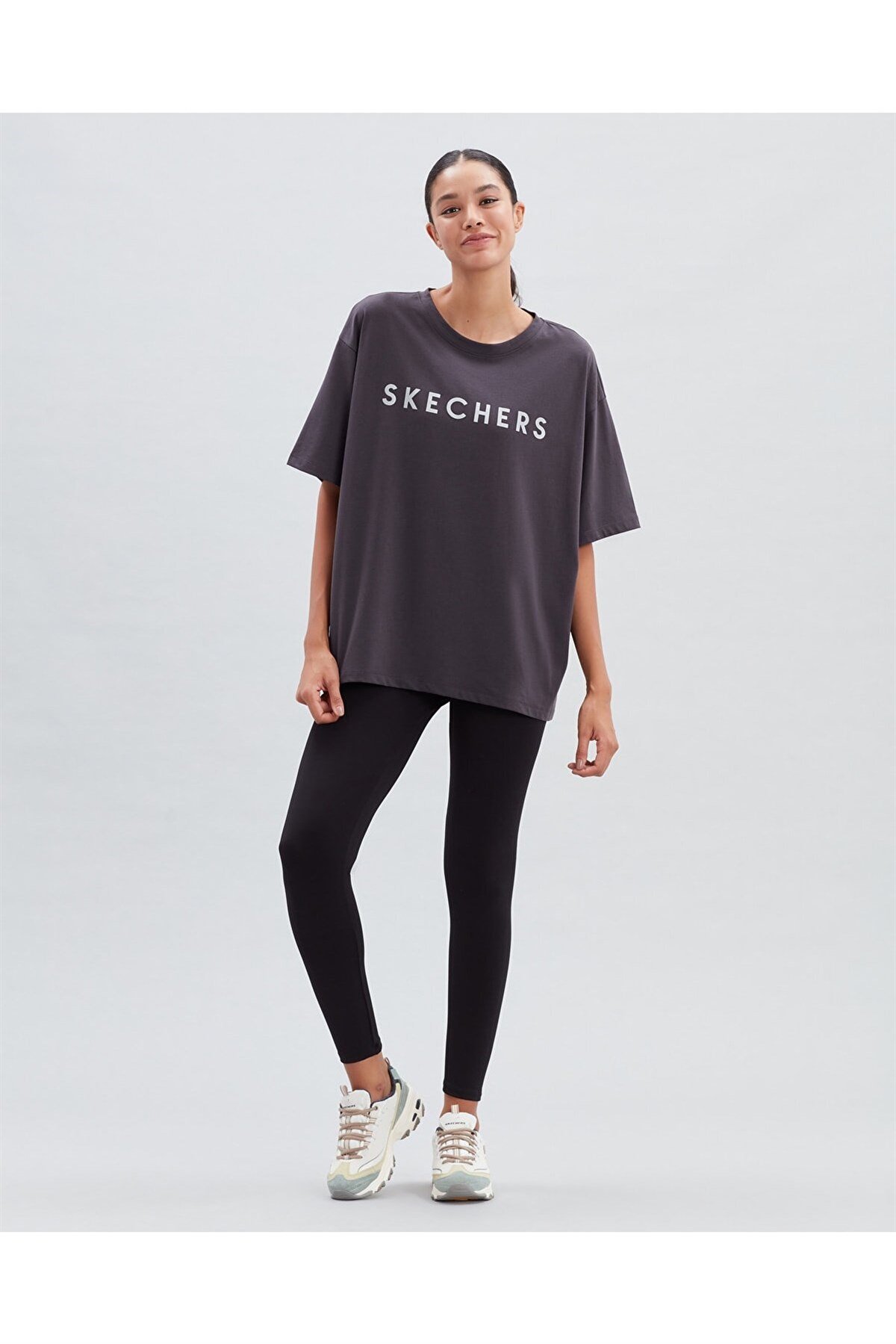 SKECHERSTişörtSkechers W Wordmark Printed Crew Neck T-Shirt Kadın Tişört S222109-001 Black