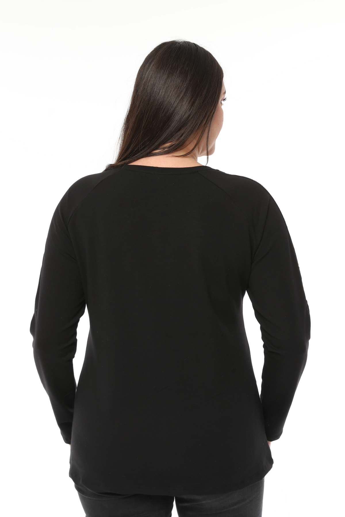 Büyük Beden Fashion Taş Bant Detaylı Reglan Kol Sweatshirt SiyahCurvy TrendBüyük Beden Fashion Taş Bant Detaylı Reglan Kol Sweatshirt Siyah