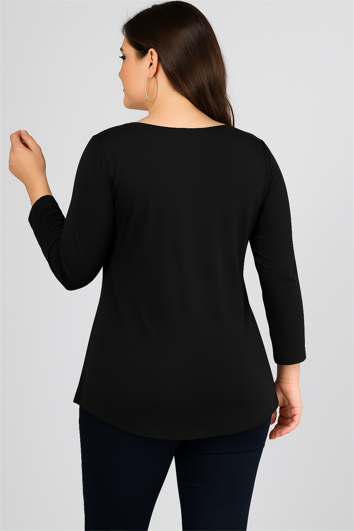 Büyük Beden Shine Baskılı V Yaka Uzun Kol Geniş Etekli Bluz SiyahCurvy TrendBüyük Beden Shine Baskılı V Yaka Uzun Kol Geniş Etekli Bluz Siyah