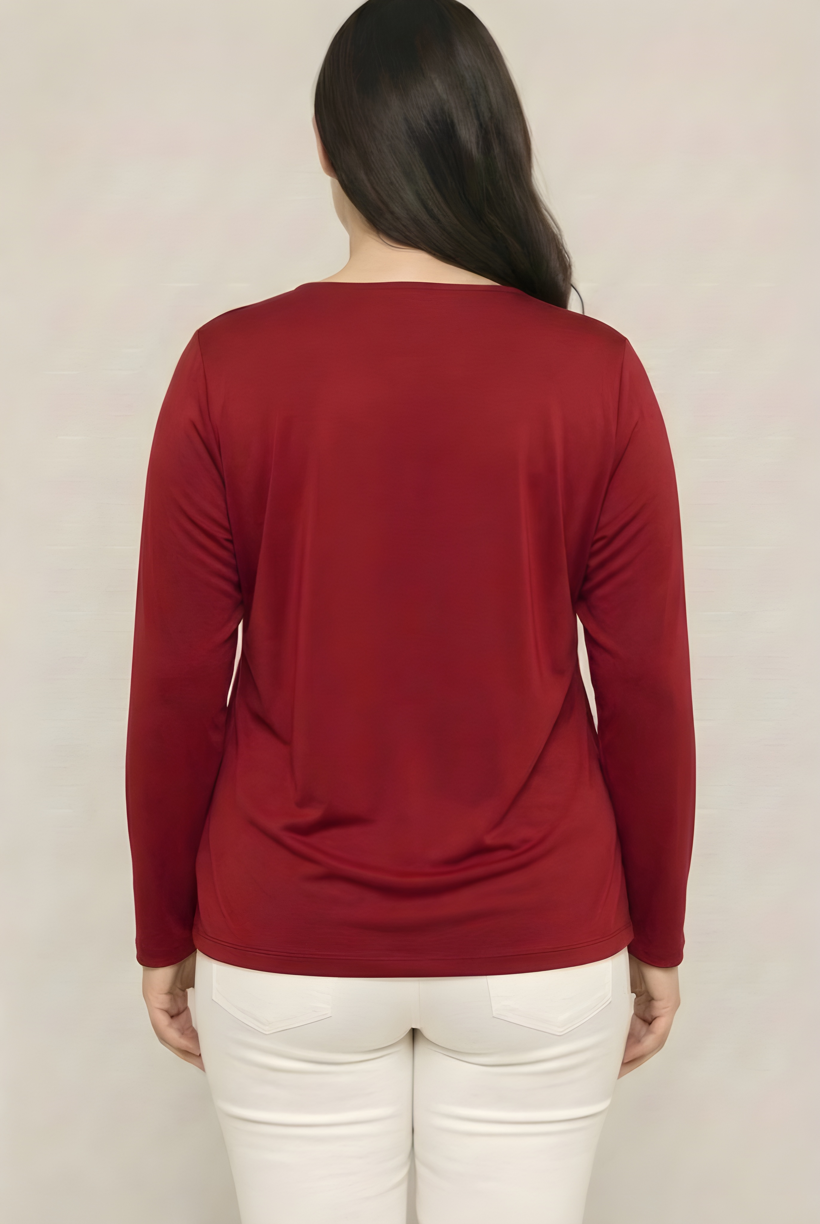 Büyük Beden V Yaka Çapraz 4 Bantlı Yan Yırtmaçlı Uzun Kol Bluz BordoCurvy TrendBüyük Beden V Yaka Çapraz 4 Bantlı Yan Yırtmaçlı Uzun Kol Bluz Bordo