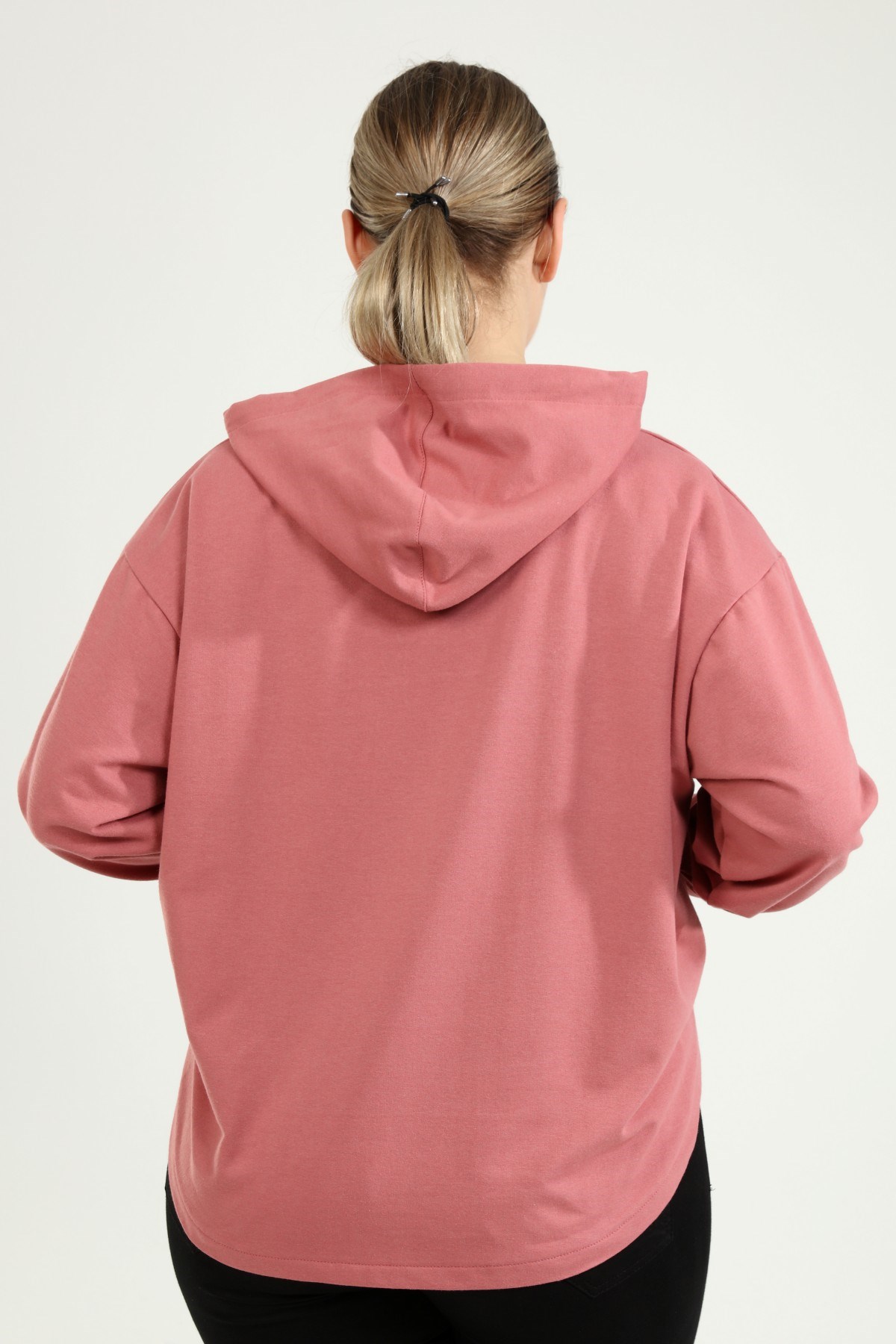ModacazibeKapşonlu Fermuarlı 2 İplik Arkası Uzun Sweatshirt