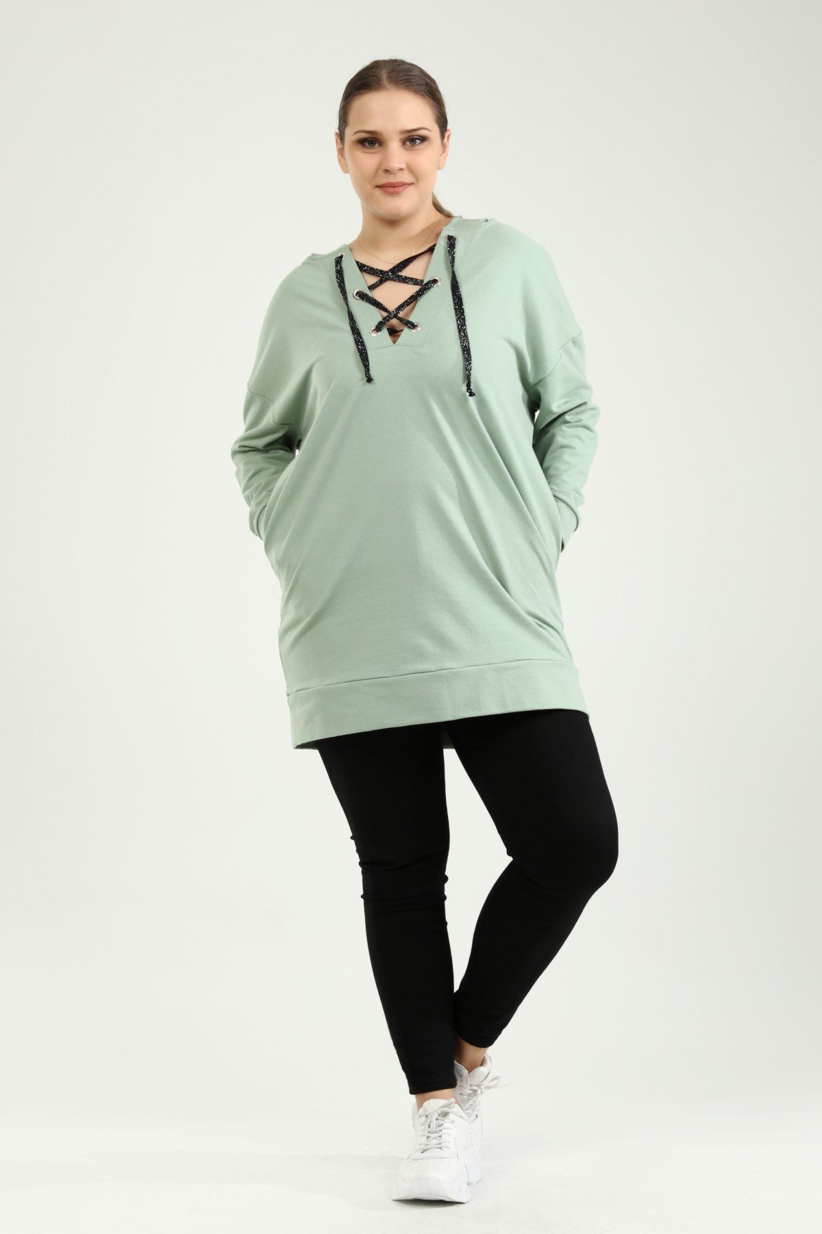 ModacazibeSim Bağcıklı Kapüşonlu Tunik Sweatshirt