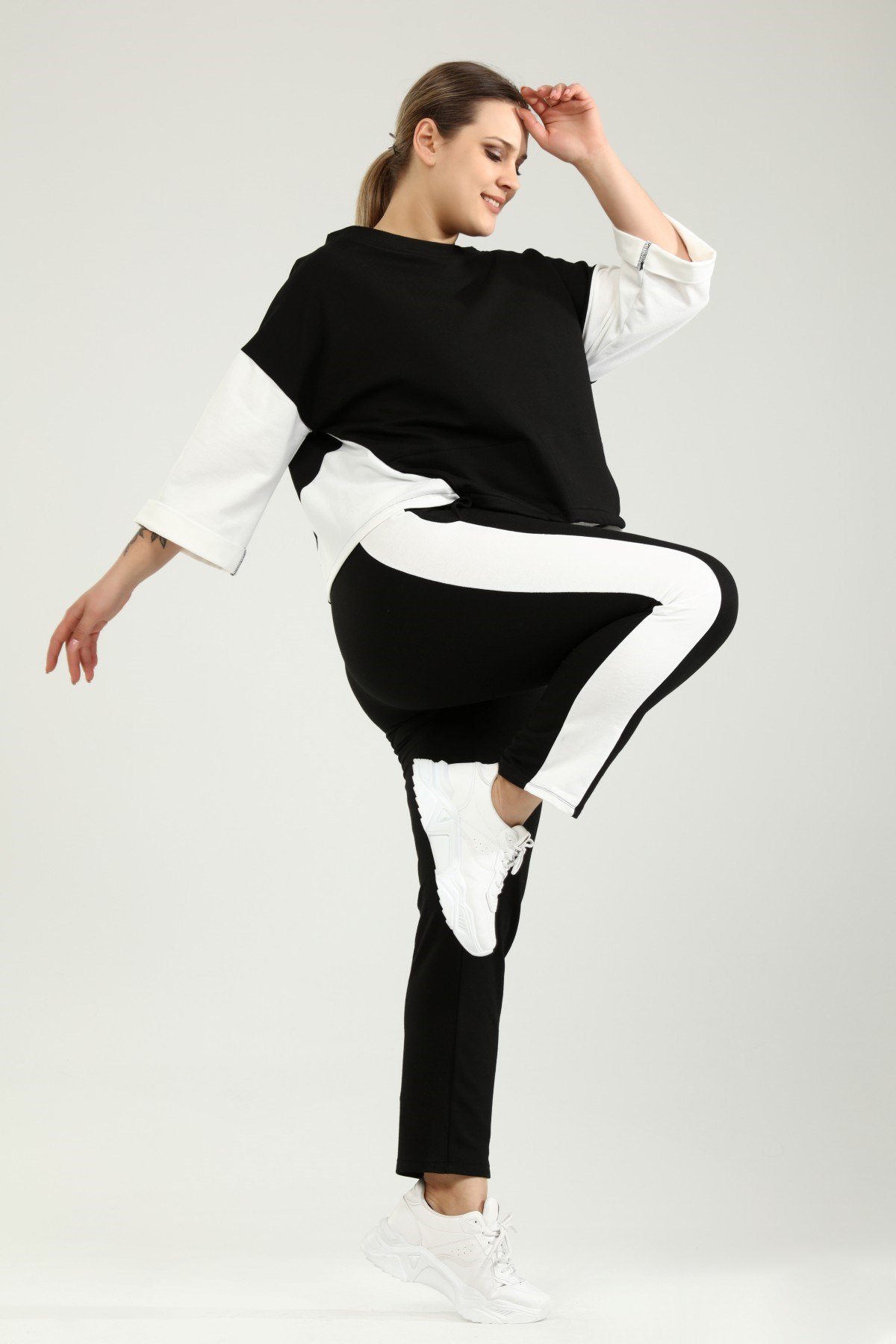 ModacazibeYan Ekru Blok 2 İplik Eşofman Altı