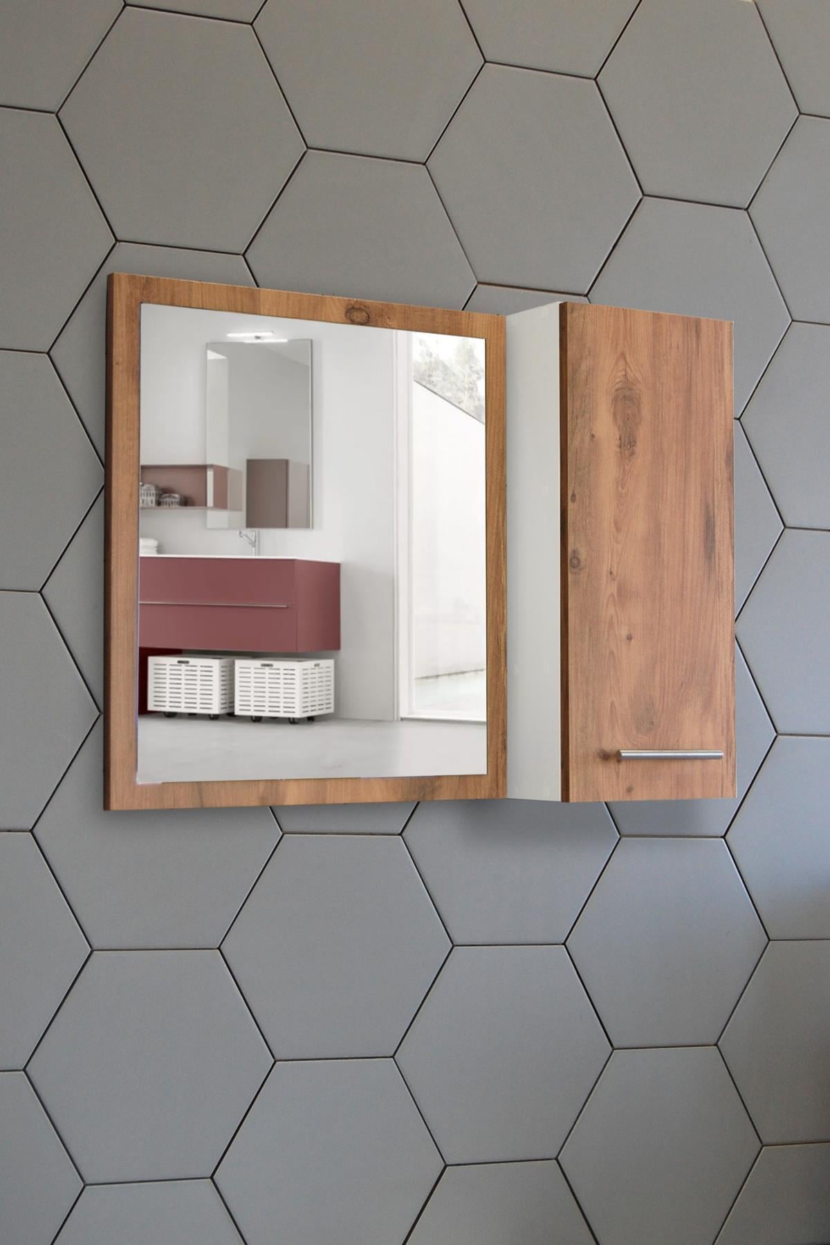 Nurcelant Banyo Dolabı Aynalı 80 cm Üst Modül Kayın