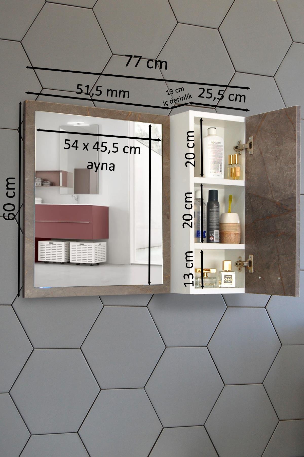 Nurcelant Banyo Dolabı Aynalı 80 cm Üst Modül Mdf Gordion