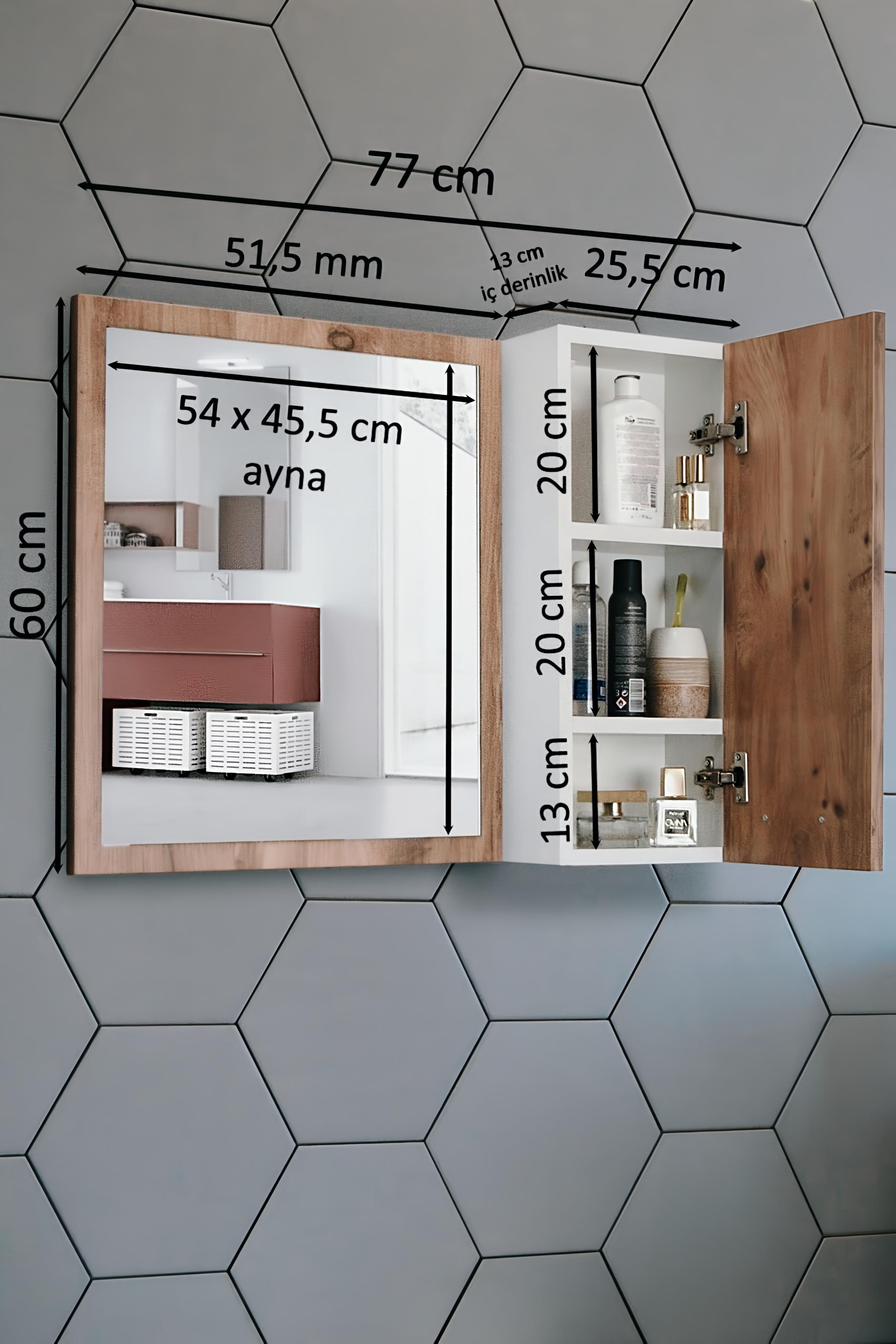 Nurcelant Banyo Dolabı Aynalı 80 cm Üst Modül Kayın