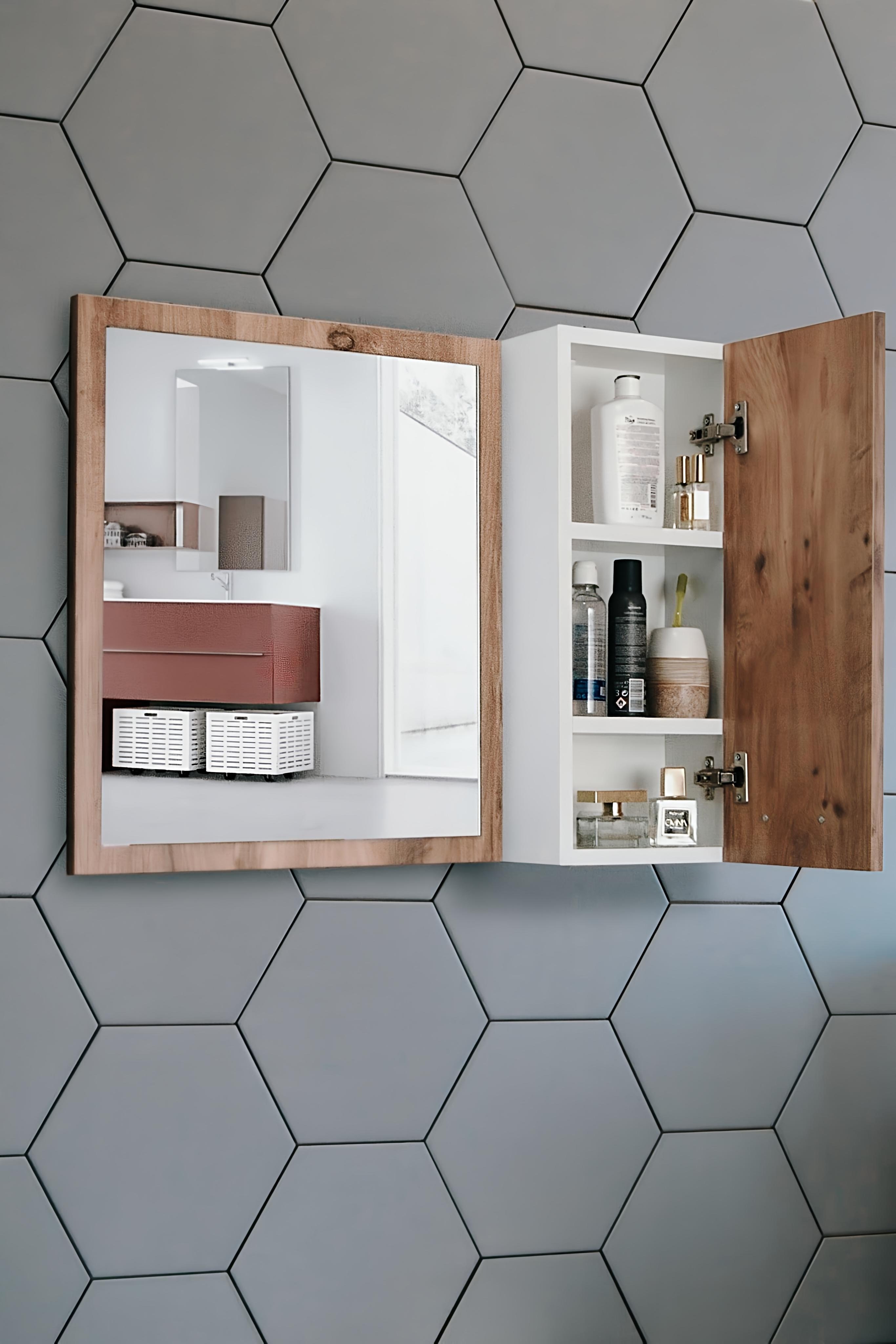 Nurcelant Banyo Dolabı Aynalı 80 cm Üst Modül Kayın