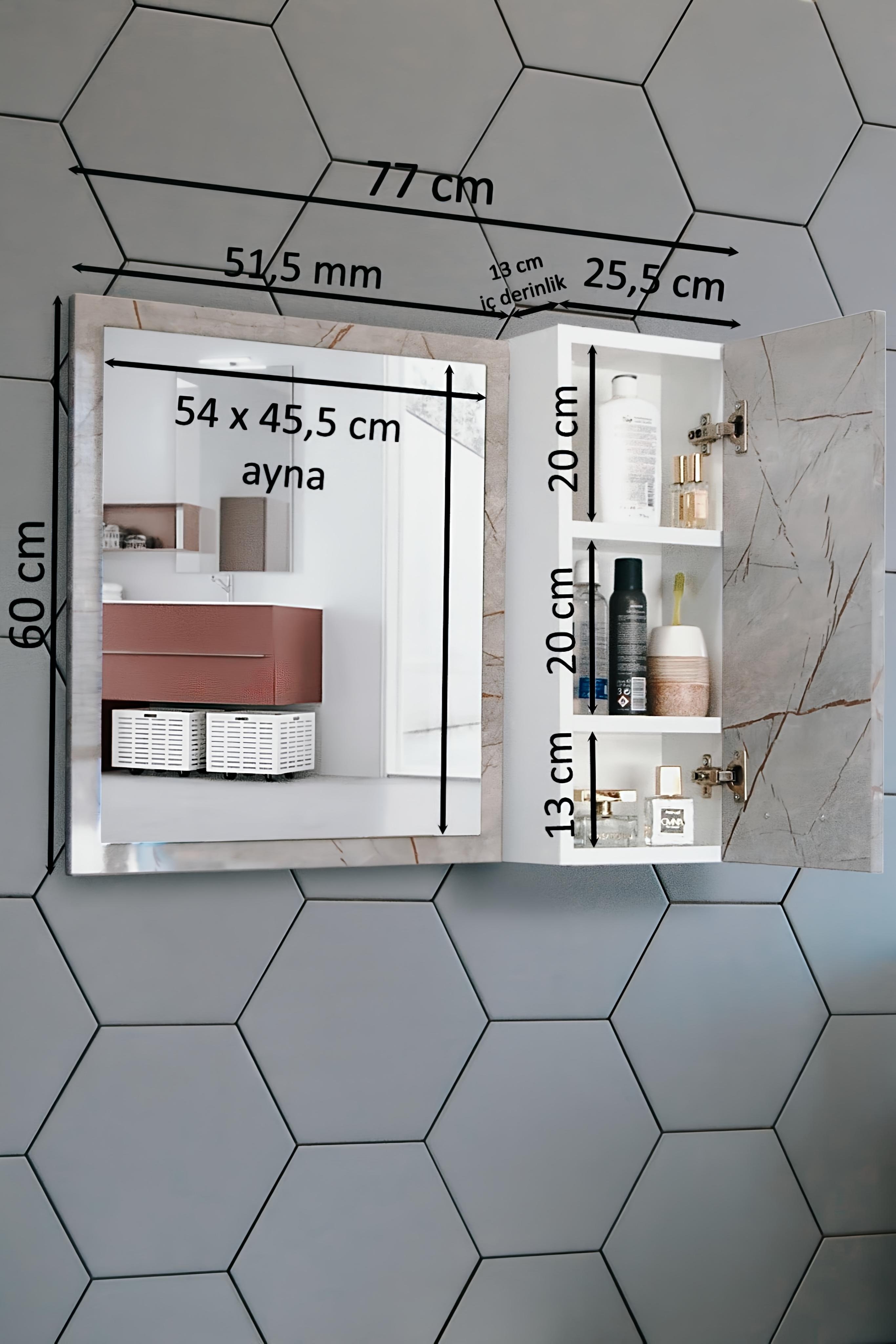 Nurcelant Banyo Dolabı Aynalı 80 cm Üst Modül Mdf Lagina
