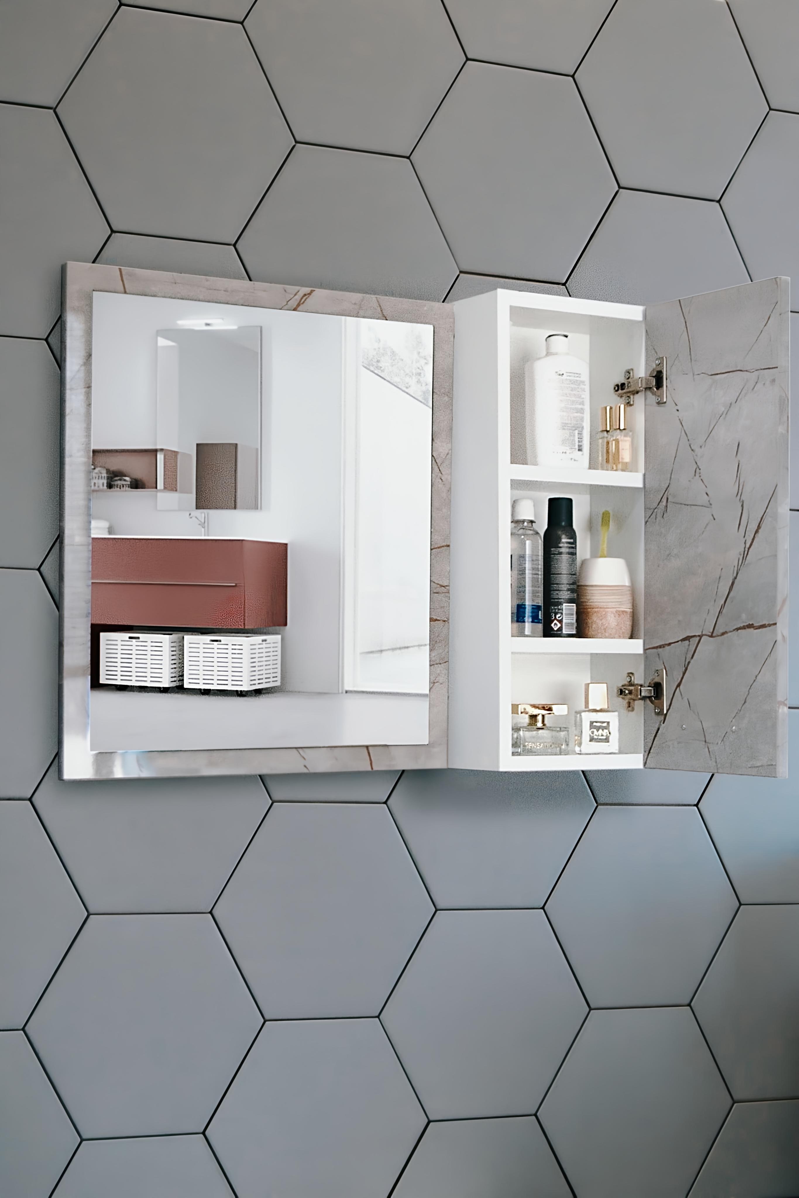 Nurcelant Banyo Dolabı Aynalı 80 cm Üst Modül Mdf Lagina