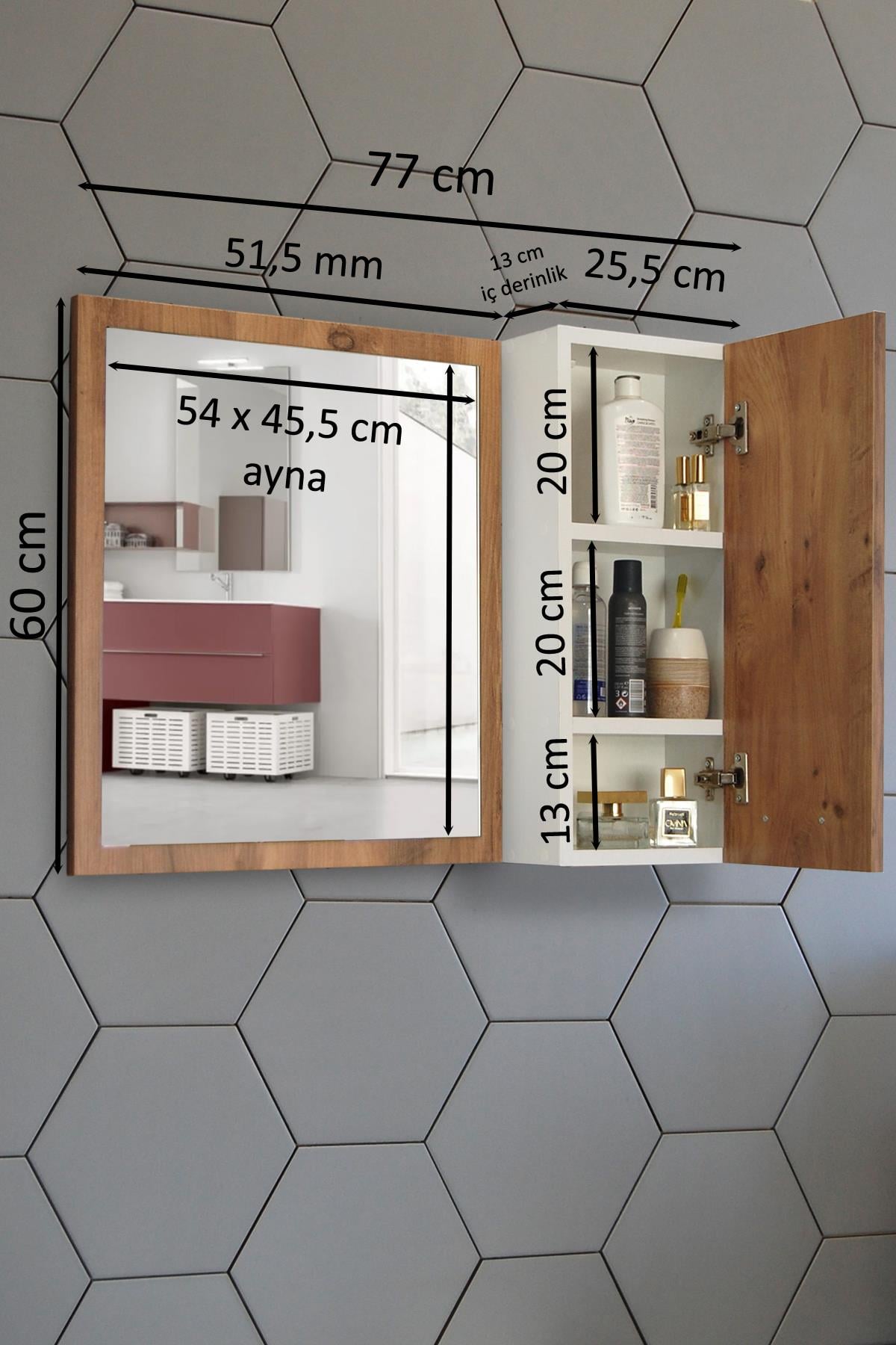 Nurcelant Banyo Dolabı Aynalı 80 cm Üst Modül Kayın