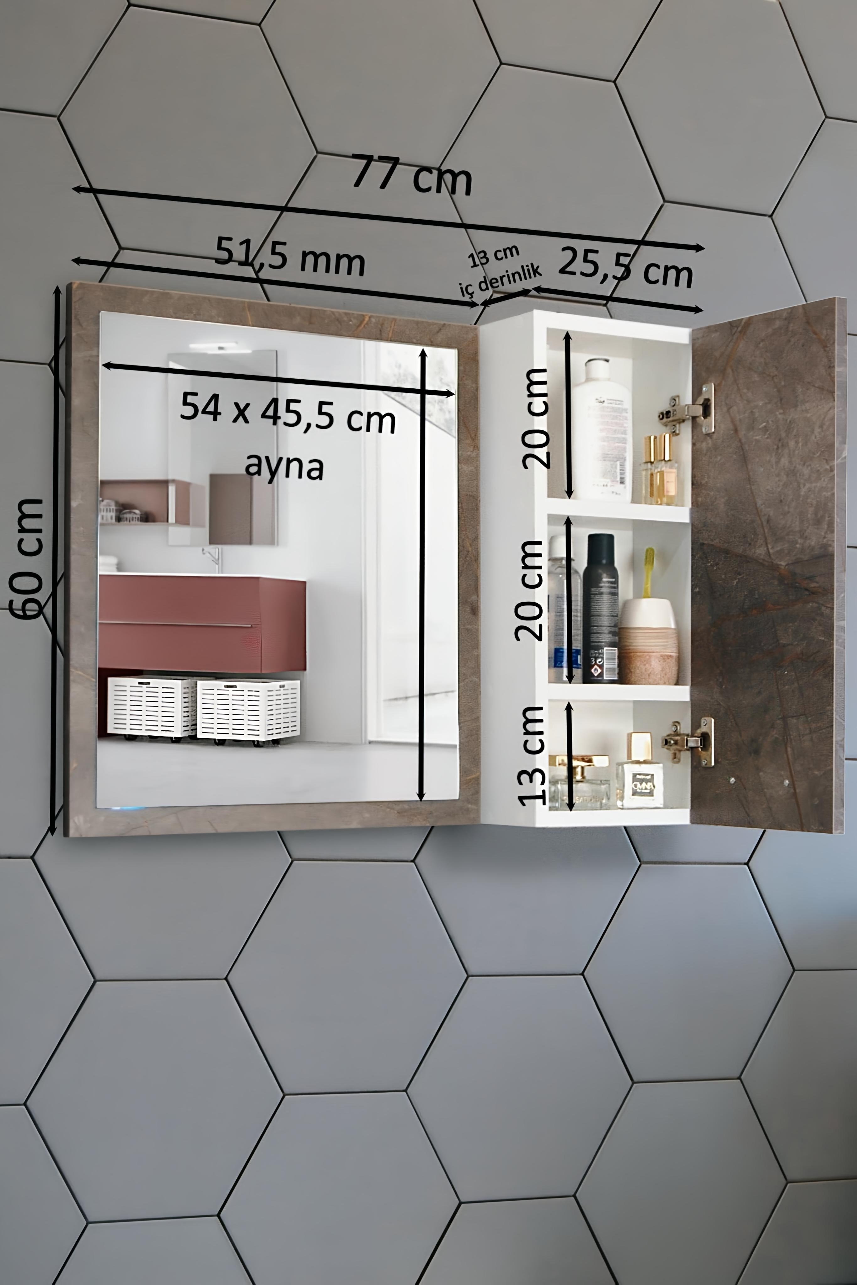 Nurcelant Banyo Dolabı Aynalı 80 cm Üst Modül Mdf Gordion