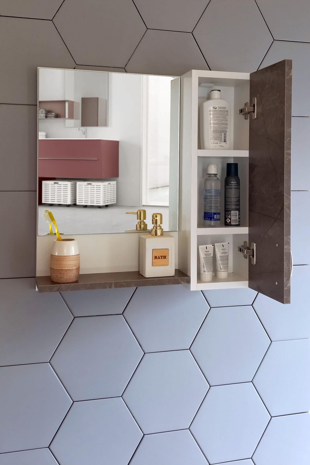 Nurcelant Banyo Dolabı Aynalı Raflı 60 cm Üst Modül Gordion