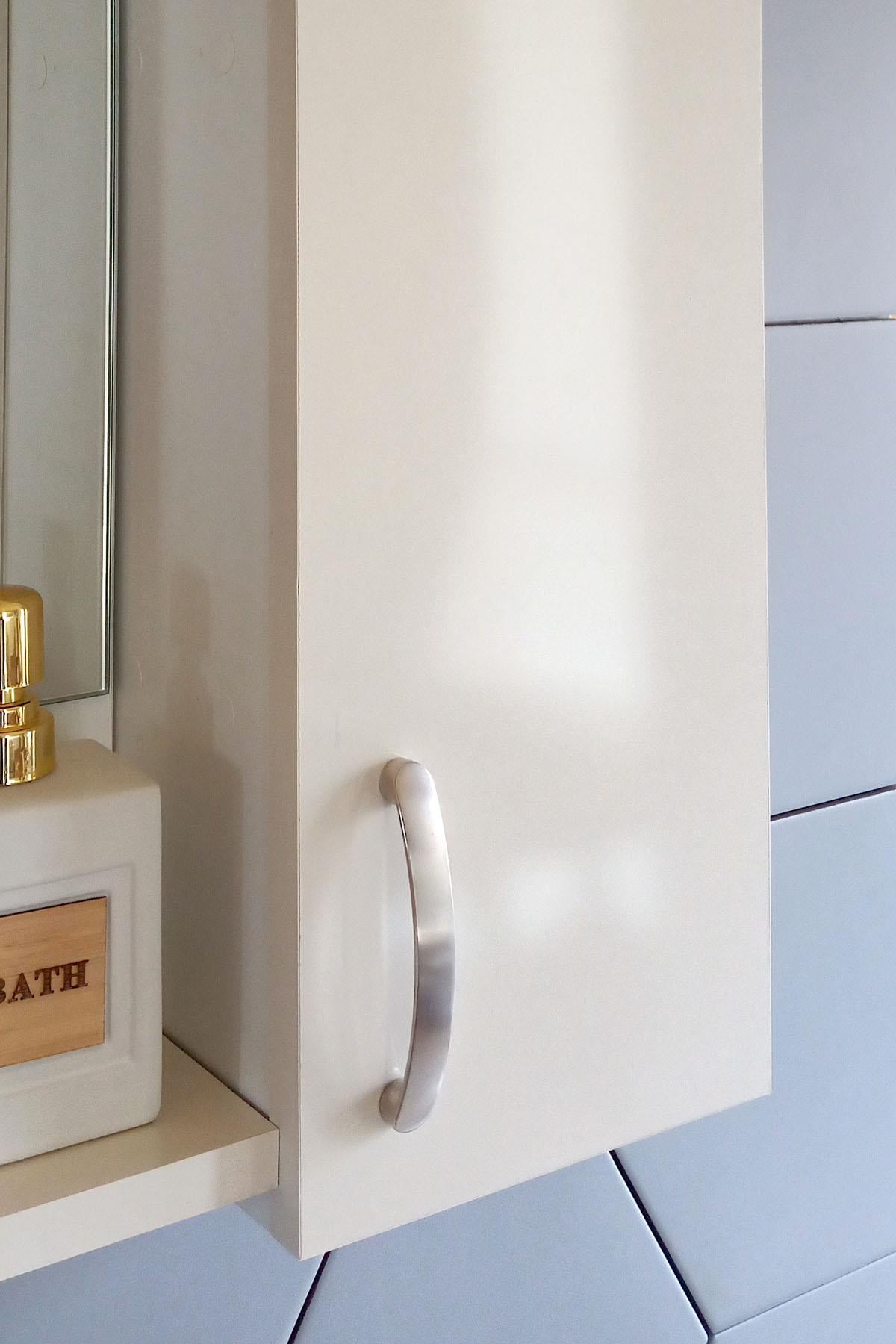 Nurcelant Banyo Dolabı Aynalı Raflı 60 cm Mdf Üst Modül Krem Renk
